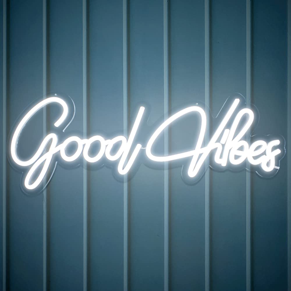LED Neon Sign for Wedding & Party Decor - Transparent Background Silicone Wall Art Lights with 'Good Vibes' Message - Perfect for Home Bar, Bedroom, and Event Lighting