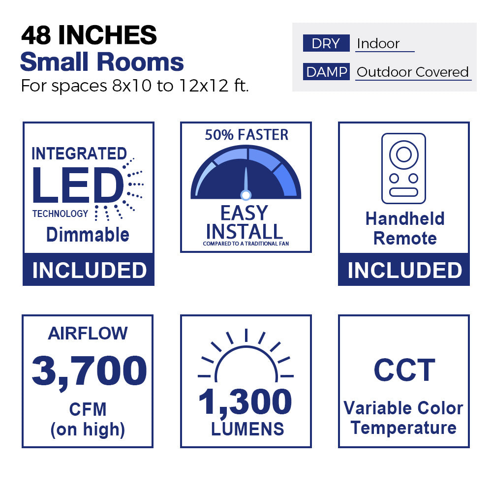 Aspen Low Profile Smart Ceiling Fan with LED Light and Remote Control - 48 Inch, Dimmable, Quiet, Energy Efficient for Bedroom, Living Room, Patio Indoor Outdoor Use