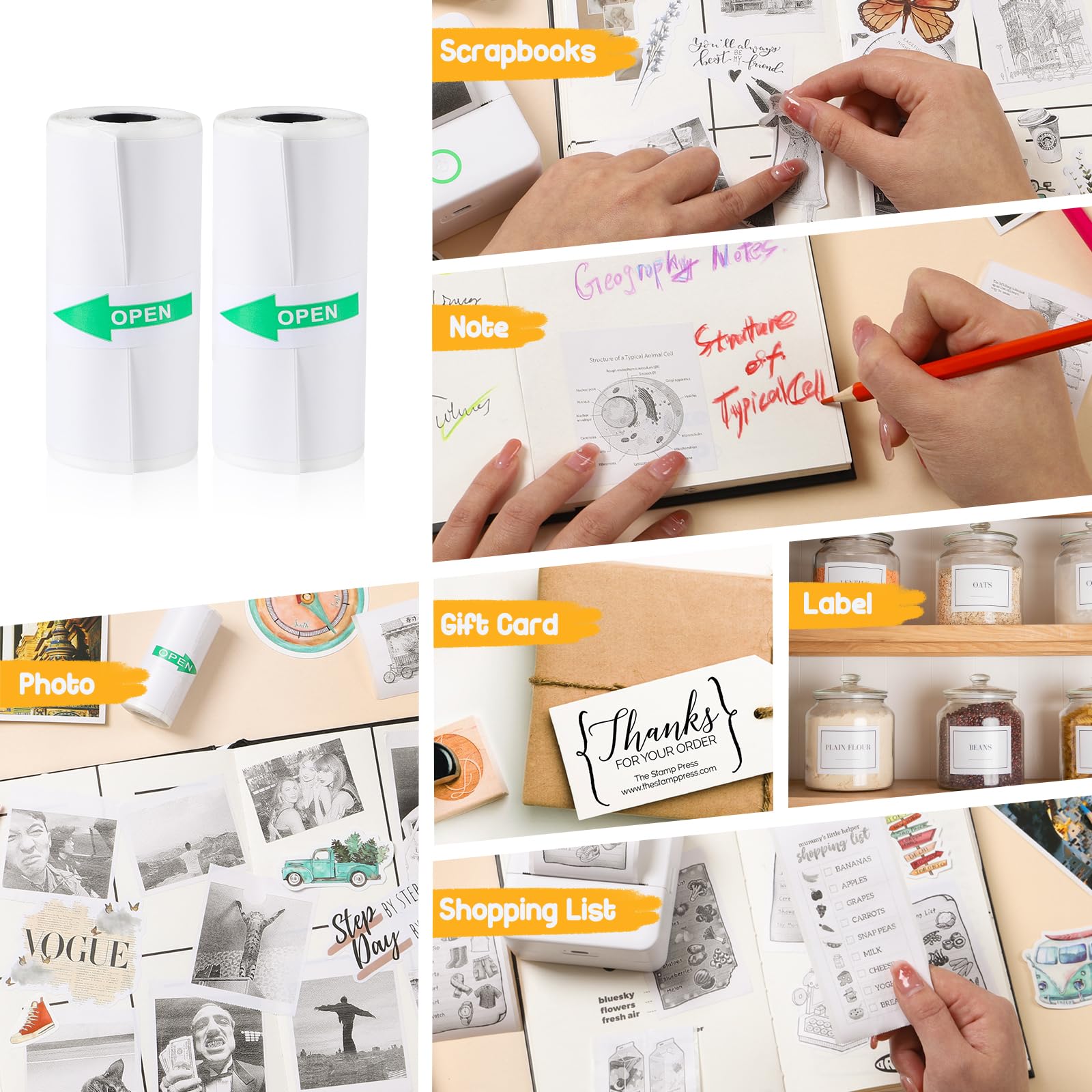 Print Pods Mini Printer - Thermal Inkless Sticker Maker with 20 Rolls Paper | Portable Pocket Printer for iPhone & Android | DIY Stickers, Notes, Flashcards, Journaling | Perfect for School, Office, Scrapbooking & Craft Projects