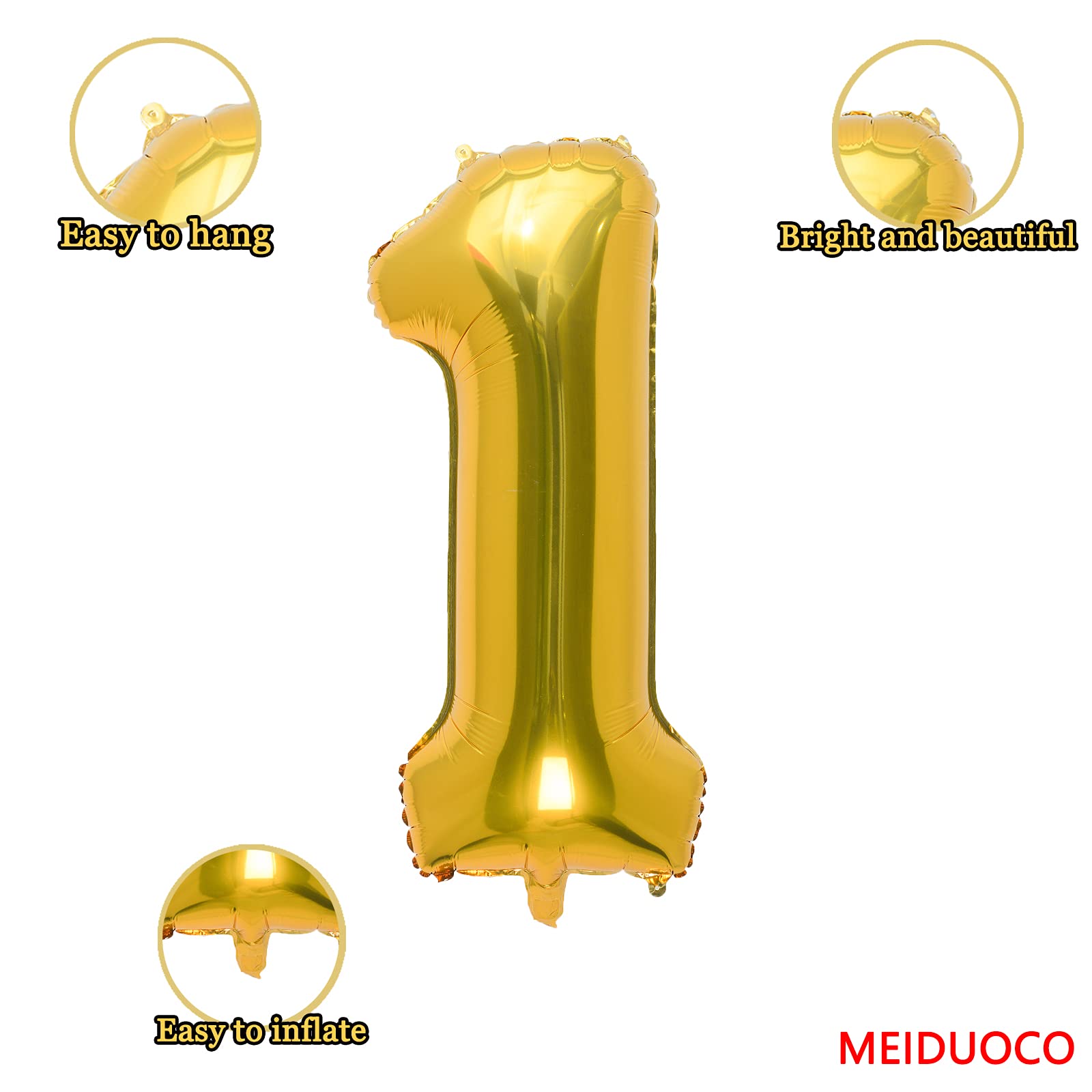 32 Inch Gold Number 1 Foil Balloons for Birthday Party Decorations - Large Metallic Balloon for 1st Birthday, Anniversary & Graduation Celebrations - Perfect for Photo Backdrops, Party Centerpieces & Event Decor