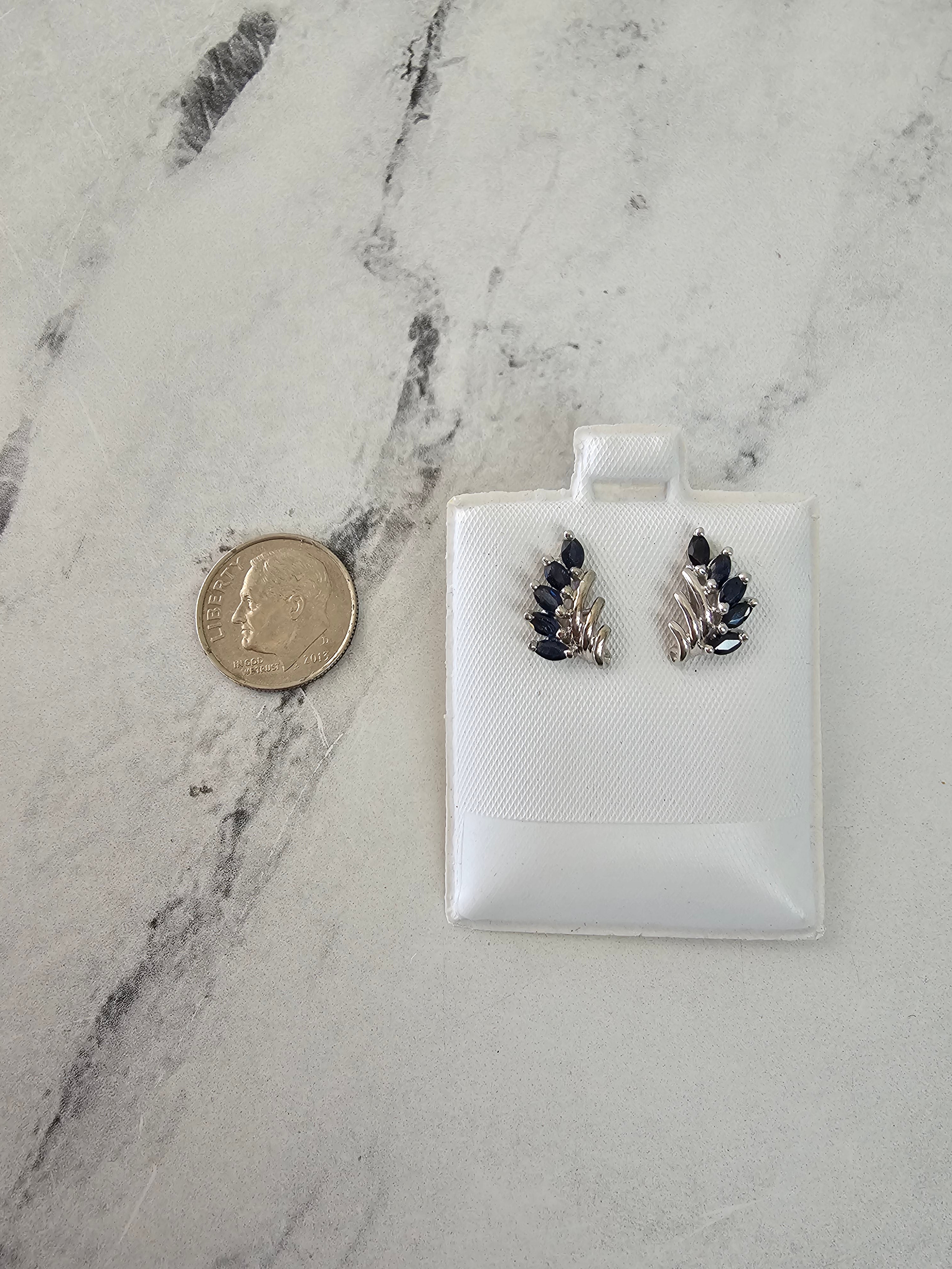 14k White Gold Sapphire Marquise Cluster Earrings – Elegant Dangling Earrings for Weddings, Parties & Special Occasions
