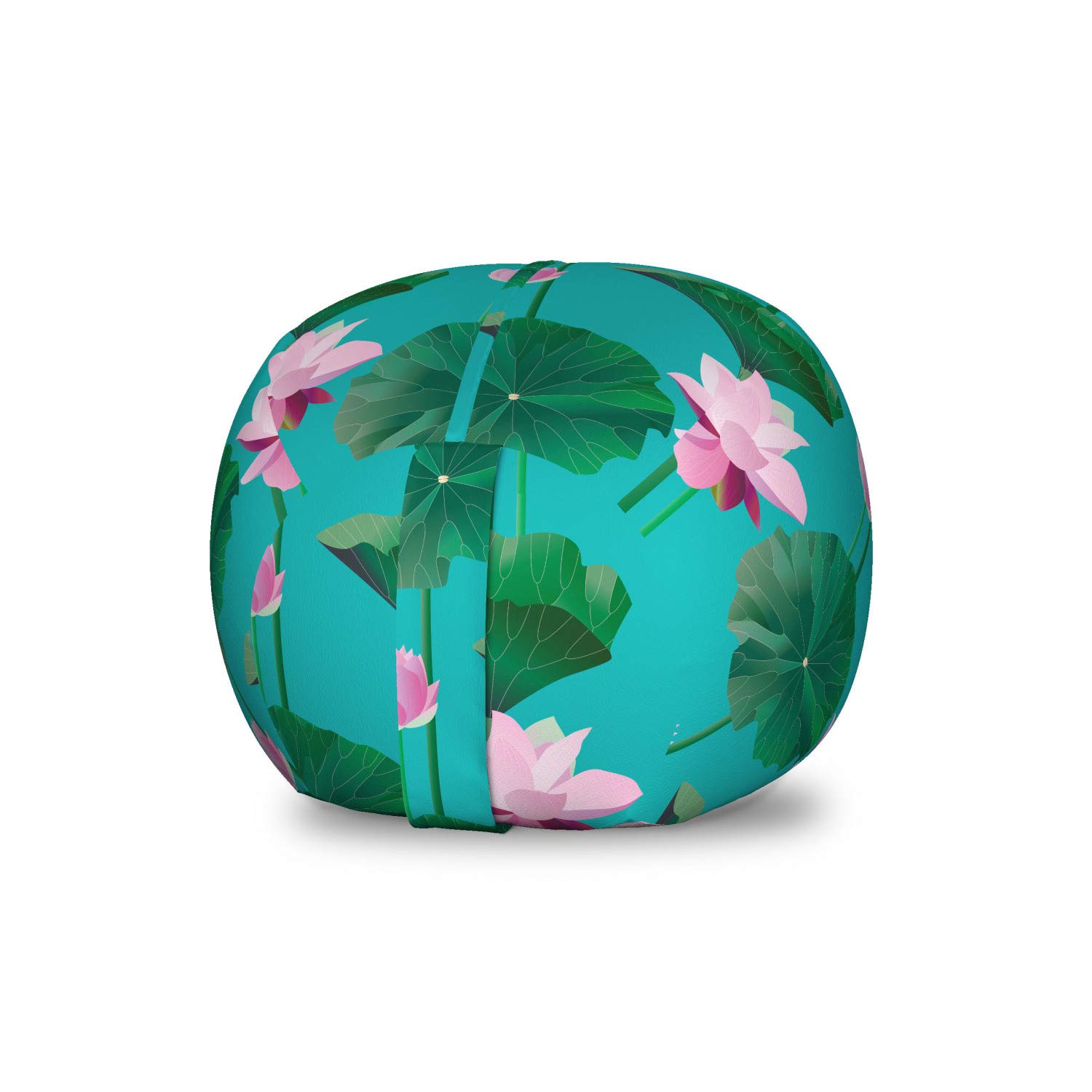 Ambesonne Blue and Pink Storage Toy Bag Chair with Lotus Flower Design - Washable Stuffed Animal Organizer for Kids Room - Small Size Green & Pale Pink - Perfect for Toy Storage, Reading Nook & Playroom Organization