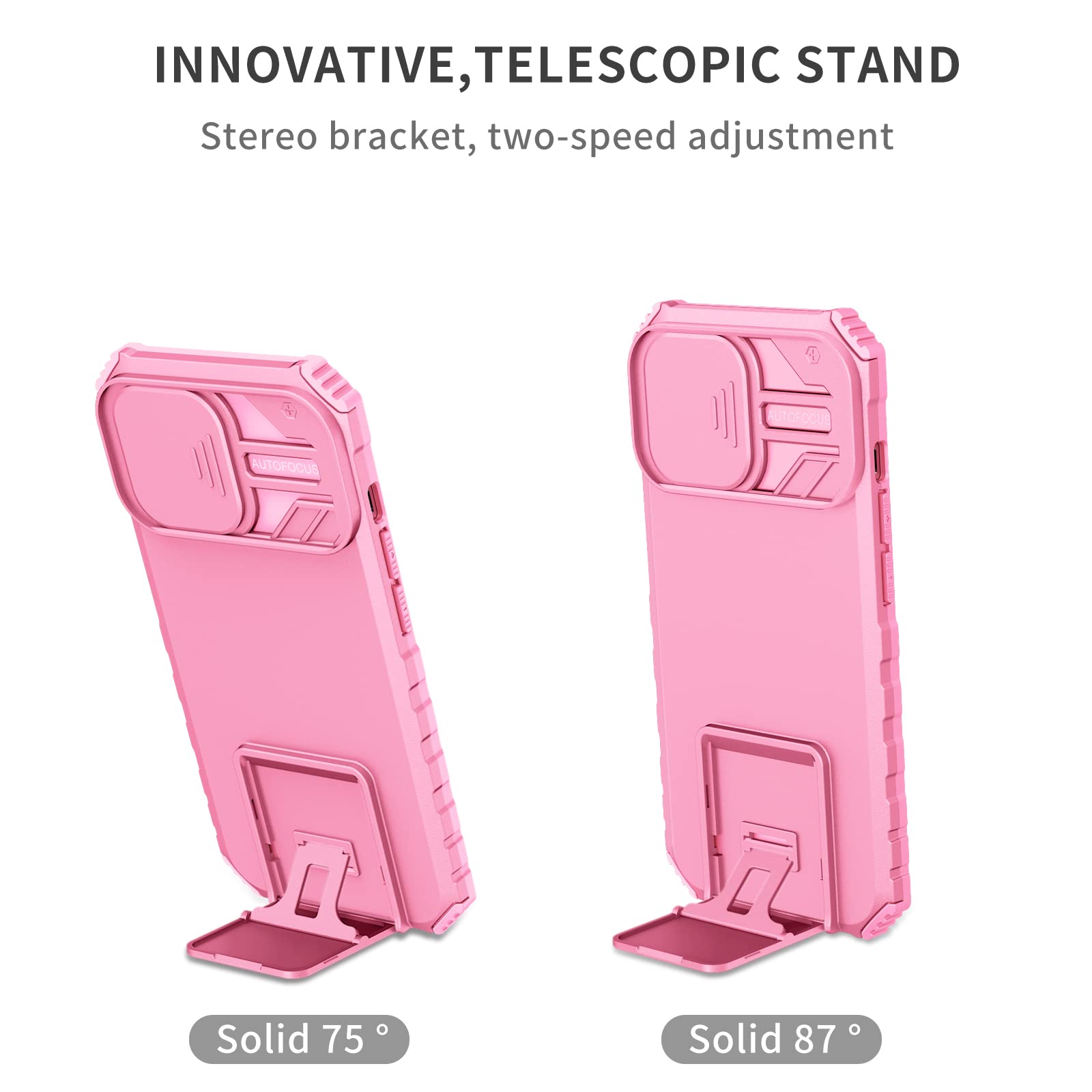 Joie & Joho Slide Lens Camera Cover Case for iPhone 13 Pro Max 6.7 inch (2021) - Heavy Pink Protective Phone Case with Built-in Kickstand | Compatible with iPhone 13 Pro 6.1 & iPhone 13 6.1 | Perfect for Travel, Photography & Everyday Protection