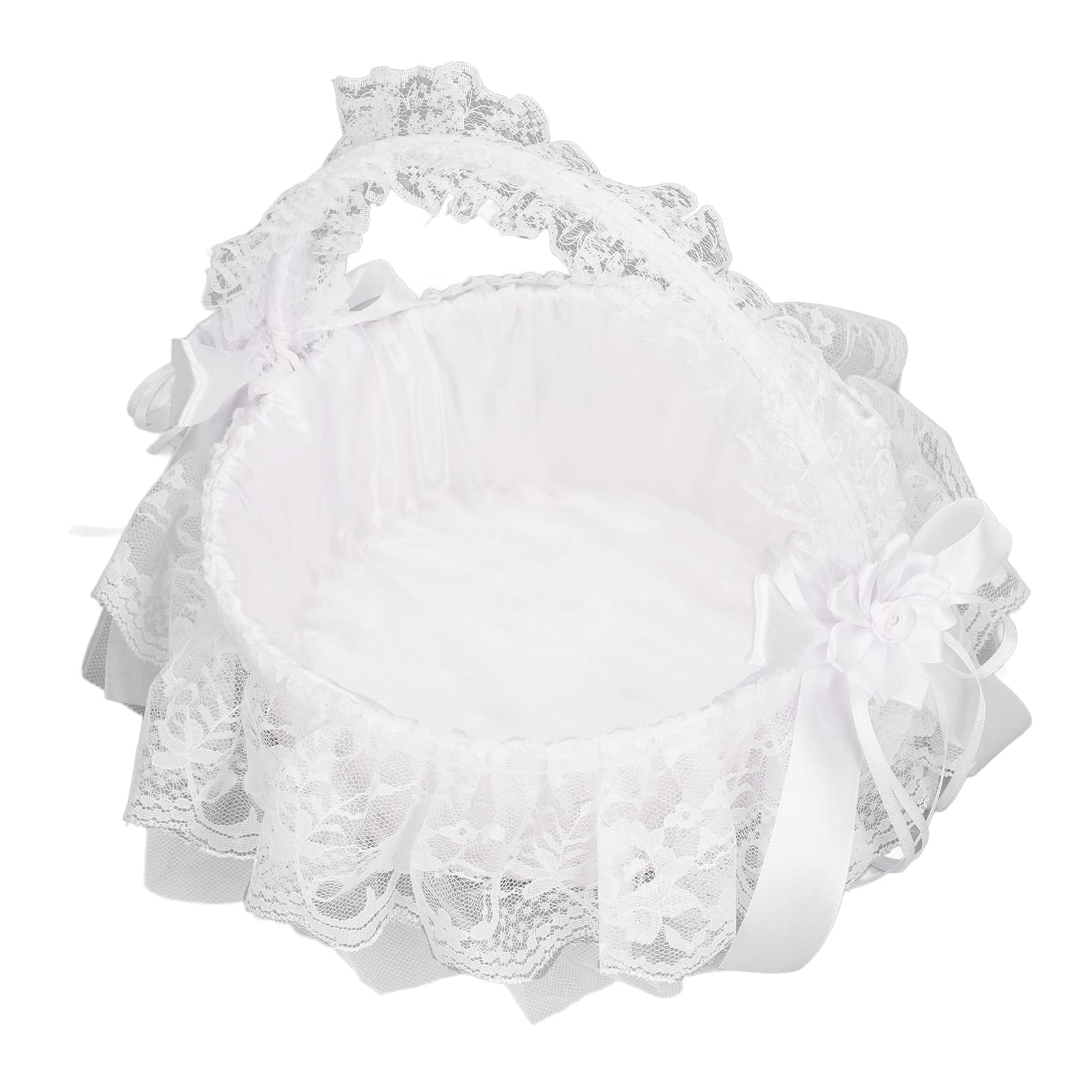Wedding Flower Basket with Bow Ties - Elegant Flower Girl Basket for Ceremonies & Bridal Showers - Perfect for Wedding Processions, Flower Petal Scattering & Photo Props