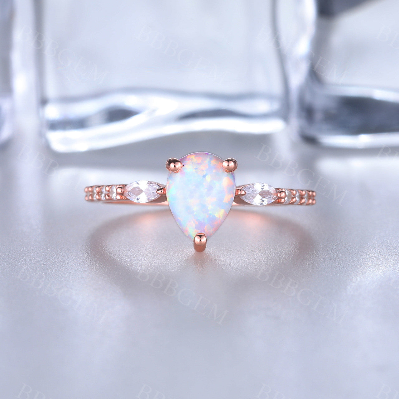 Vintage Pear Cut White Fire Opal Engagement Ring - Art Deco Style Wedding Band for Women, Bridal Jewelry Gift for Her, Perfect for Anniversary & Proposal