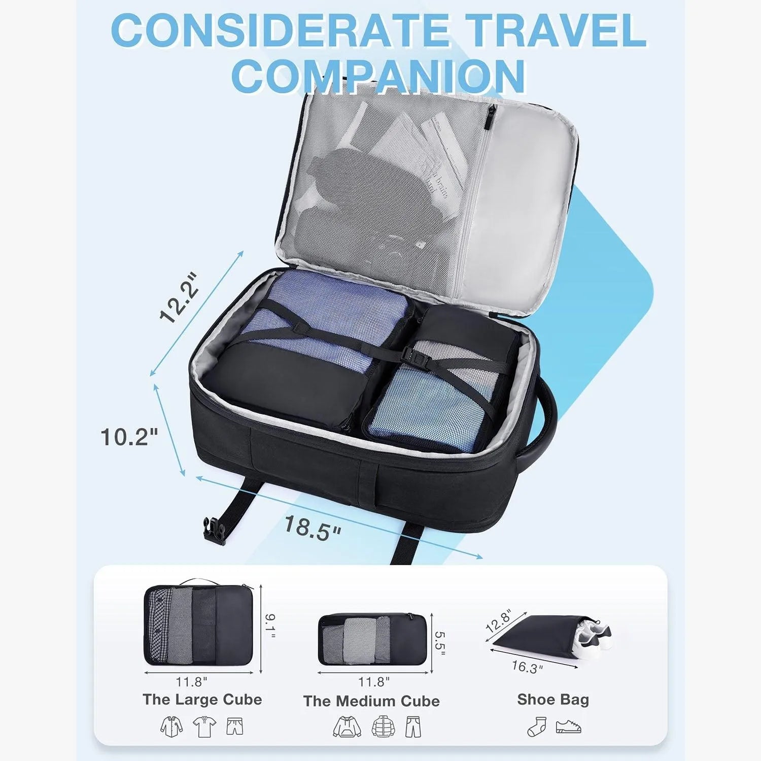 Falco 40L Expandable Airline Approved Carry On Travel Backpack - Waterproof Laptop Backpack for Business Travel, Weekend Trips & Commuting