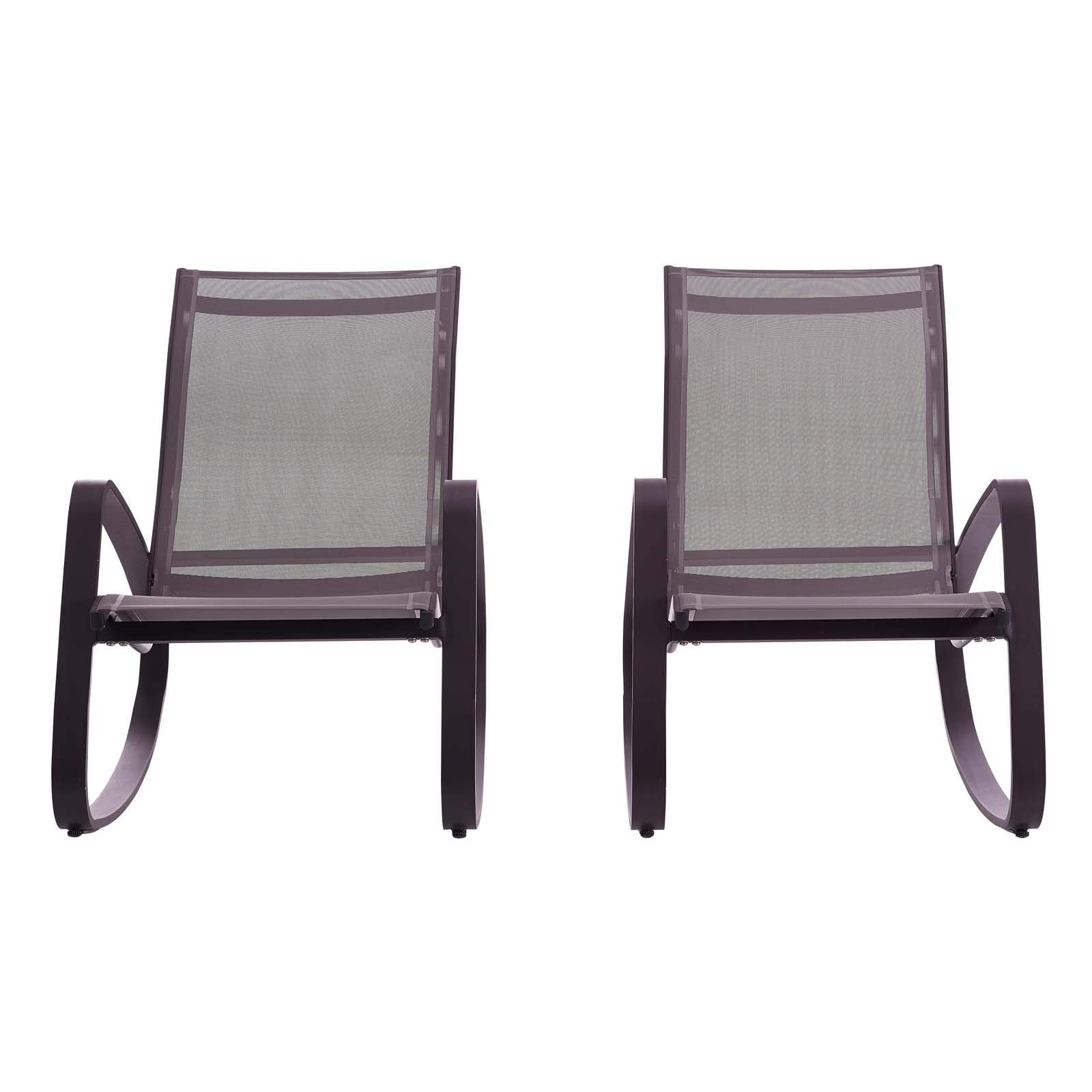 Modway Traveler Outdoor Patio Aluminum Mesh Rocking Sling Glider Chairs - Set of 2 Black Lounge Chairs for Backyard, Garden & Poolside Relaxation