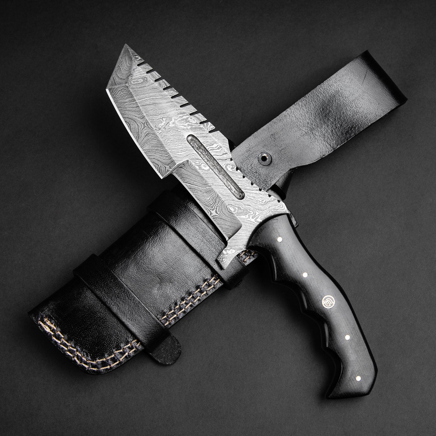 Handmade Damascus Steel Warrior Tanto Knife with Black Micarta Handle - Tactical Survival, Outdoor Camping, Bushcraft & Collection Display