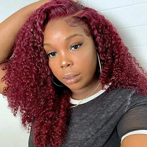 ISEE Hair 99J HD Lace Front Wigs for Black Women - 13x4 Deep Part 10A Burgundy Kinky Curly Human Hair Wigs - 150% Density Pre-Plucked Natural Hairline with Baby Hair (20 Inches, 99J) - Perfect for Daily Wear, Cosplay & Special Occasions