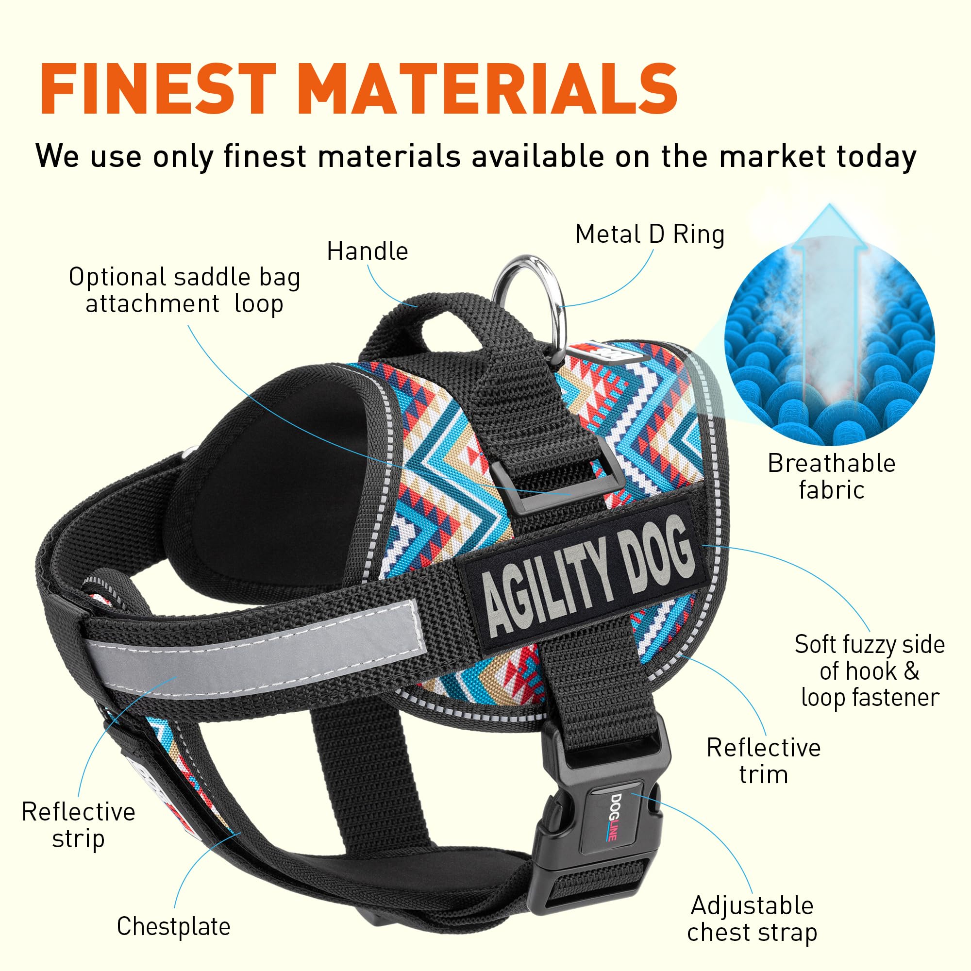 Dogline Unimax No-Pull Dog Harness - Adjustable Reflective Vest with Agility Patches, Breathable Neoprene for Training & Service Dogs (28-38