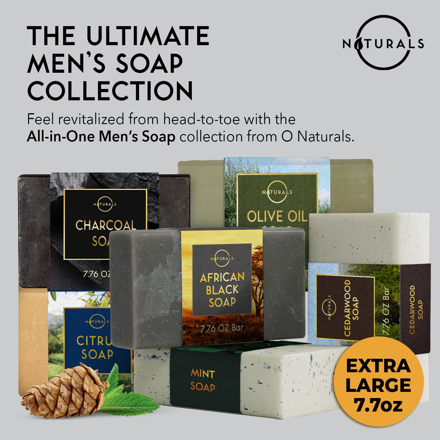 O NATURALS Exfoliating Soap Bar with Cedarwood & Charcoal | African Black Soap for Men | Organic Face & Body Cleanser | Moisturizing Bar Soap for Acne & Oily Skin | Perfect for Daily Shower & Skincare Routine
