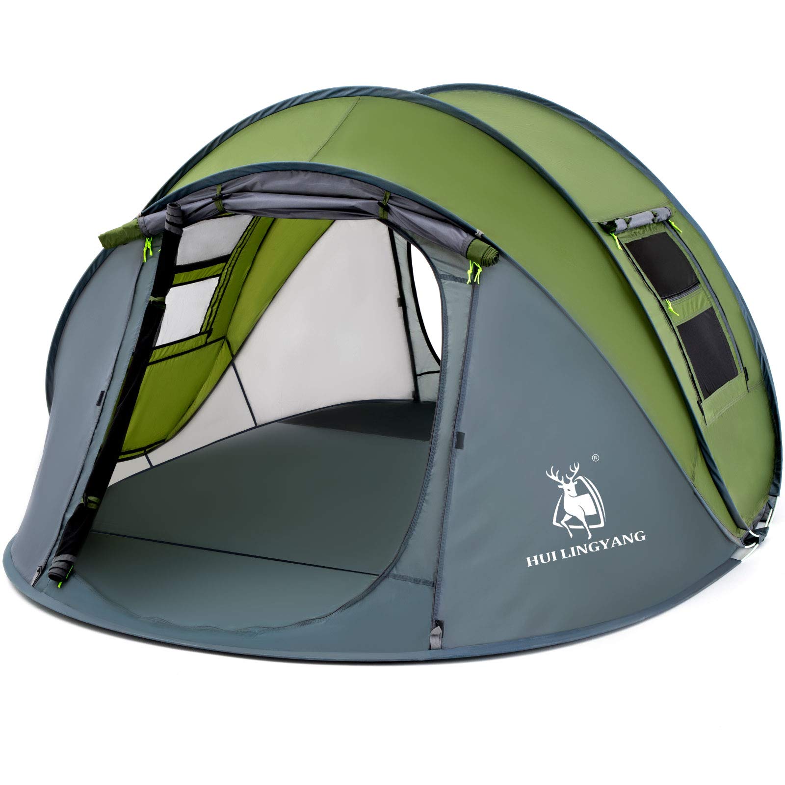 4 Person Instant Pop Up Tent - 9.5’X6.6’X52’’ Waterproof Family Camping Tent with 2 Doors | Automatic Setup for Easy Camping, Hiking, Backpacking & Outdoor Adventures | Perfect for Family Trips, Beach Days & Music Festivals