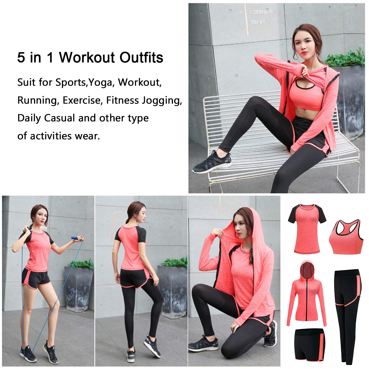 5-Piece Women's Workout Outfits - Athletic Yoga Gym Sets, Fitness Exercise Clothes & Jogging Tracksuits for Running, Yoga, Gym Training & Active Lifestyle