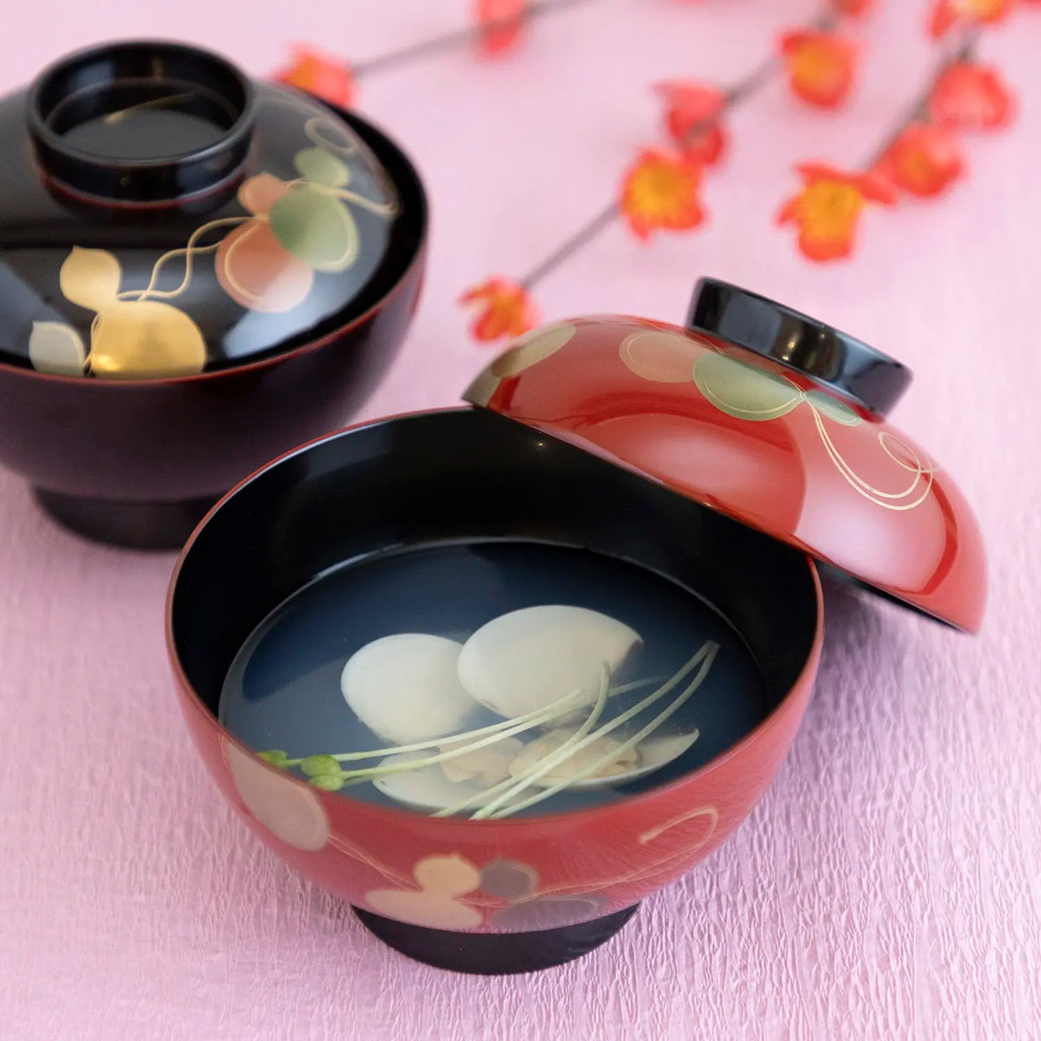 Echizen Shikki Makie Synthetic Resin Couple Soup Bowls Set of 6 - Japanese Lacquerware Gourd Design for Asian Cuisine, Ramen & Special Occasions