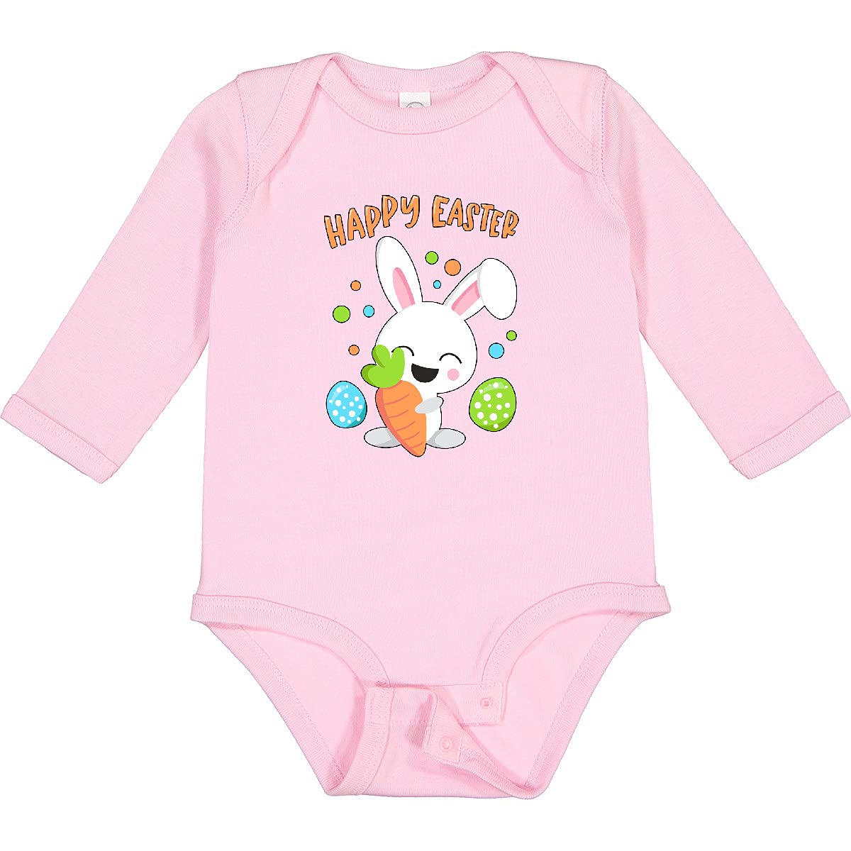 Inktastic Happy Easter Bunny with Eggs and Carrot Print Long Sleeve Baby Bodysuit - Cute Easter Outfit for Infants, Newborn Photo Shoot & Spring Holiday Celebration