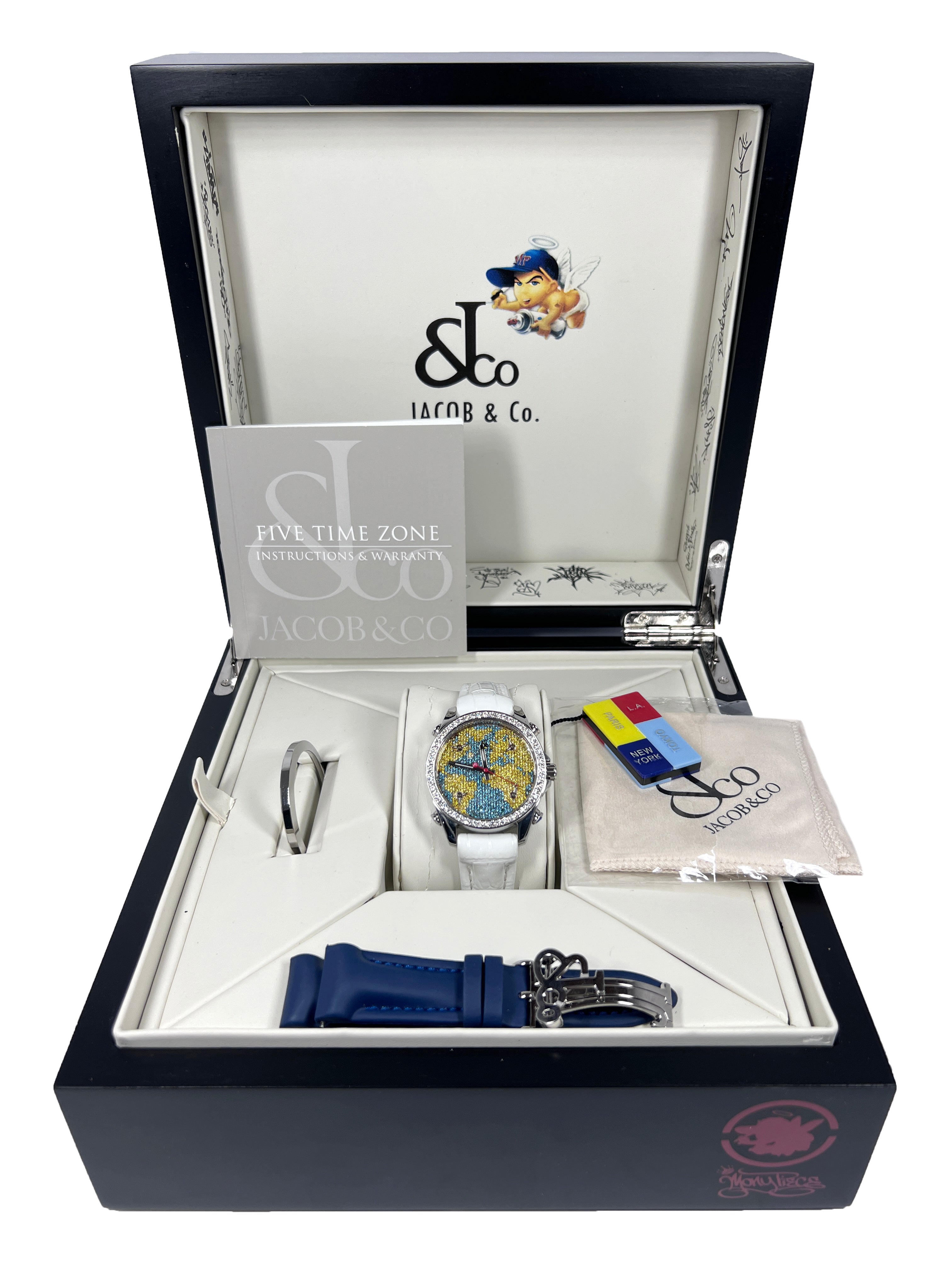 Jacob & Co Five Time Zone Luxury Stainless Steel Watch with White Diamonds - Perfect for Business Travelers & Global Professionals