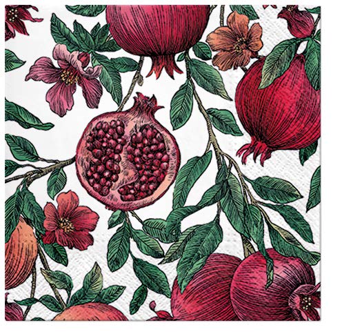 40-Pack Pomegranate Fruit Harvest Floral Decorative Paper Napkins for Lunch, Parties & Decoupage - Multi-Color Dining & Crafting Supplies