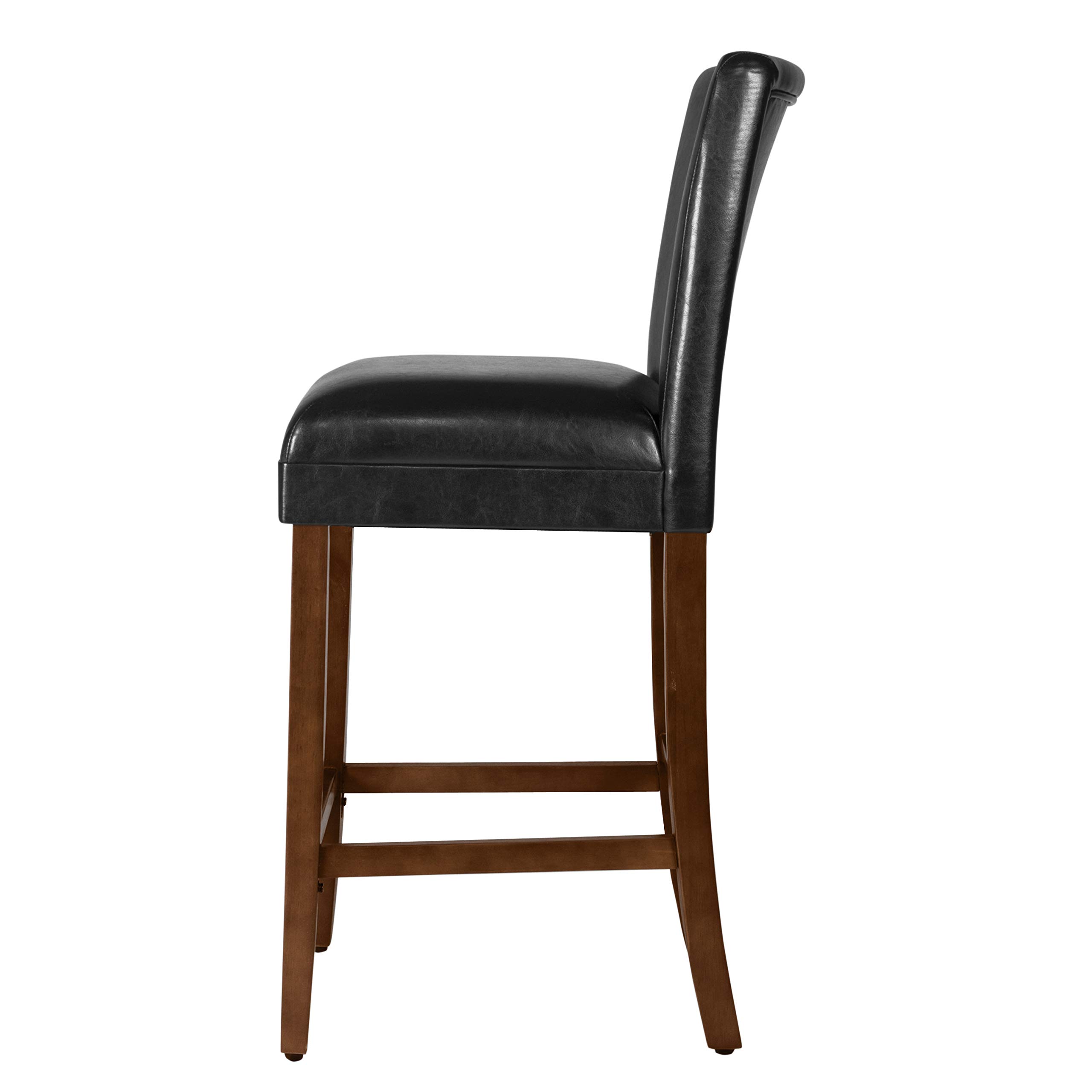 Homepop Classic Counter Height Bar Stools 24 Inch - Faux Leather Upholstered Bar Stools for Kitchen Island, Breakfast Nook & Home Decor - Single Pack (Black)