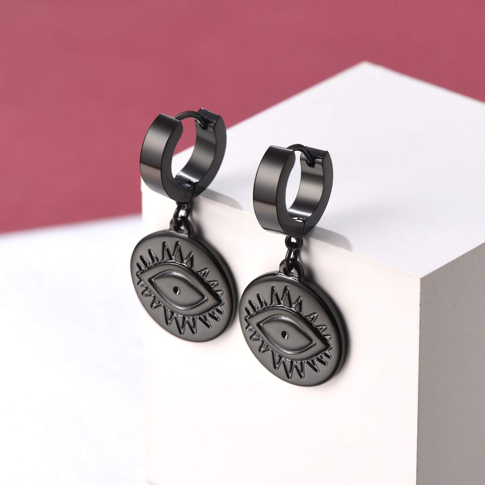 FaithHeart Women's Black Hoop Earrings - Stainless Steel Huggie Hoop Earrings for Women, Lightweight Drop Dangle Earrings with Gift Box - Perfect for Everyday Wear, Parties & Gifts