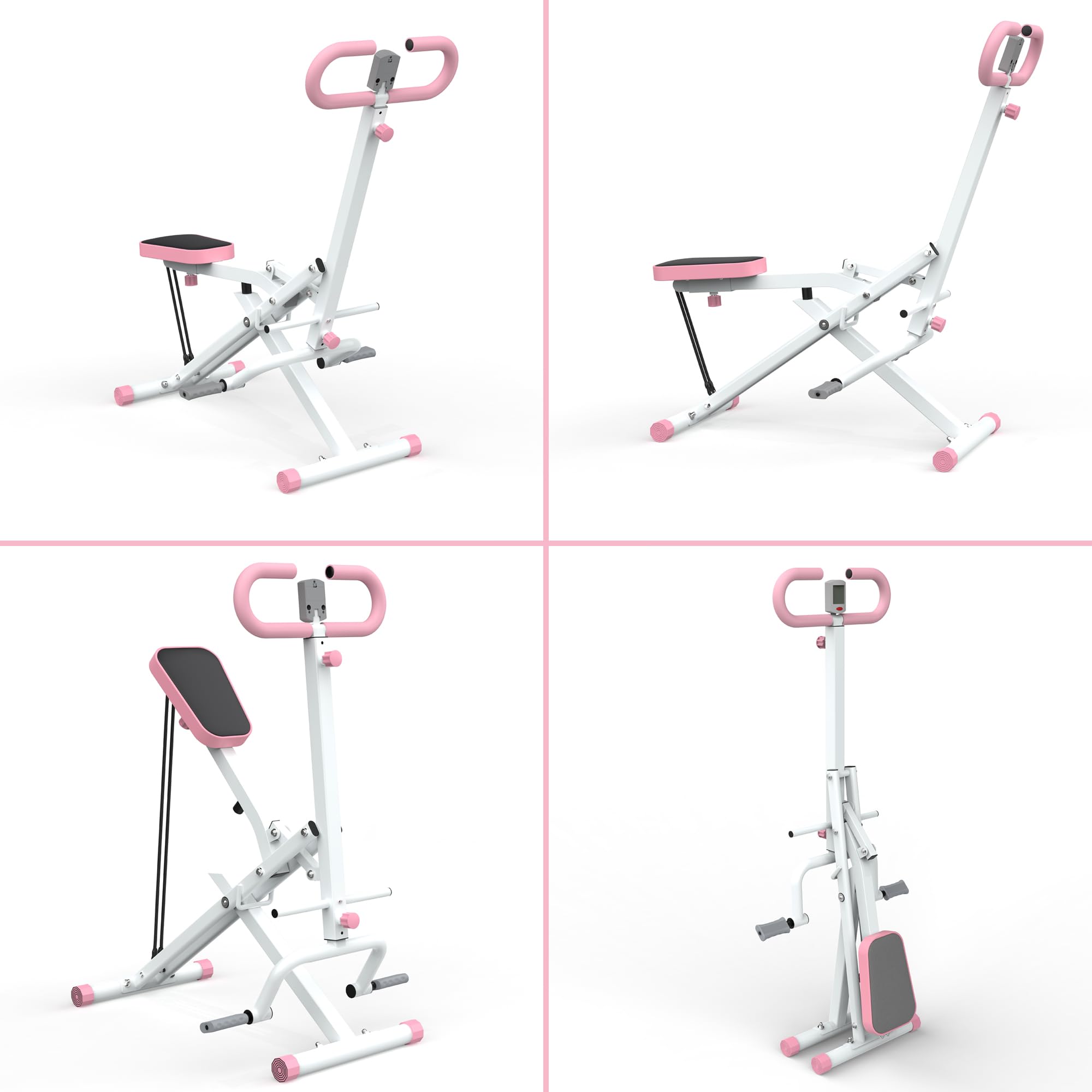 Foldable Adjustable Squat Machine for Home - Squat Ride & Rowing Exercise Equipment with Resistance Bands - Glute & Leg Cardio Workout for Small Spaces - Perfect for Home Gym, Apartment Fitness & Full-Body Training