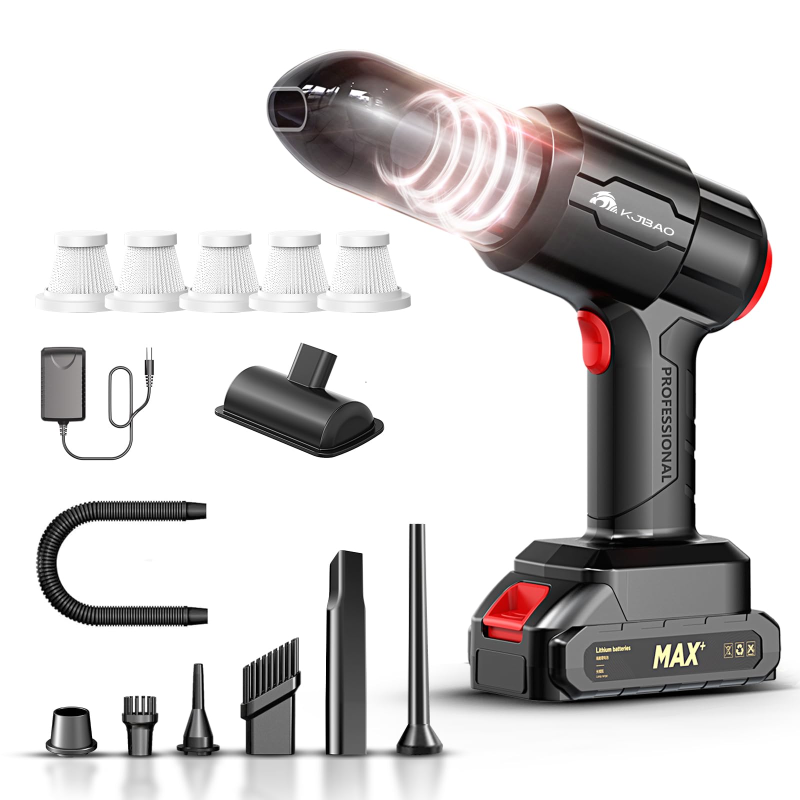 4-in-1 Powerful 21000PA Handheld Cordless Vacuum Cleaner & Air Duster - 18V/120W Rechargeable Mini Vacuum for Car, Home, Office & Pet Hair - Portable Car Vacuum Cleaner for Quick Cleanups, Pet Hair Removal & Dusting Electronics