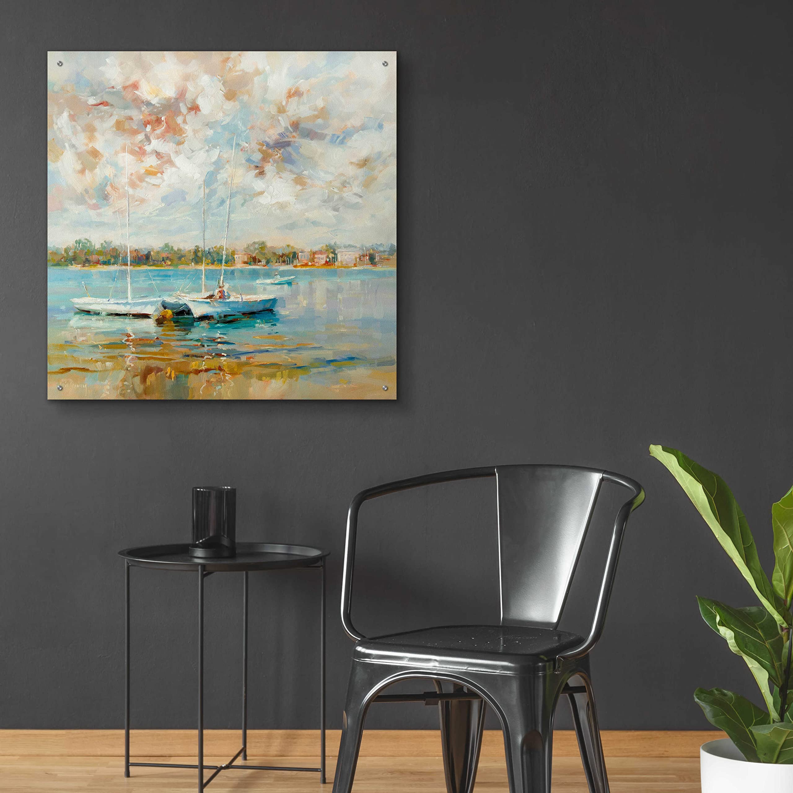 Kasia Bruniany 'At Water's Edge' Acrylic Glass Wall Art - 36x36 Inches Modern Abstract Painting for Living Room, Bedroom & Office Decor