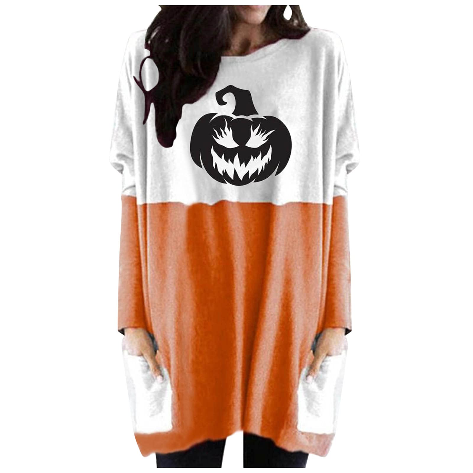 Women's Halloween Ghost Pumpkin Print Long Sleeve Sweatshirt - Cozy Pullover Sweater Tops for Fall & Spooky Season - Perfect for Costume Parties, Trick or Treating & Casual Wear