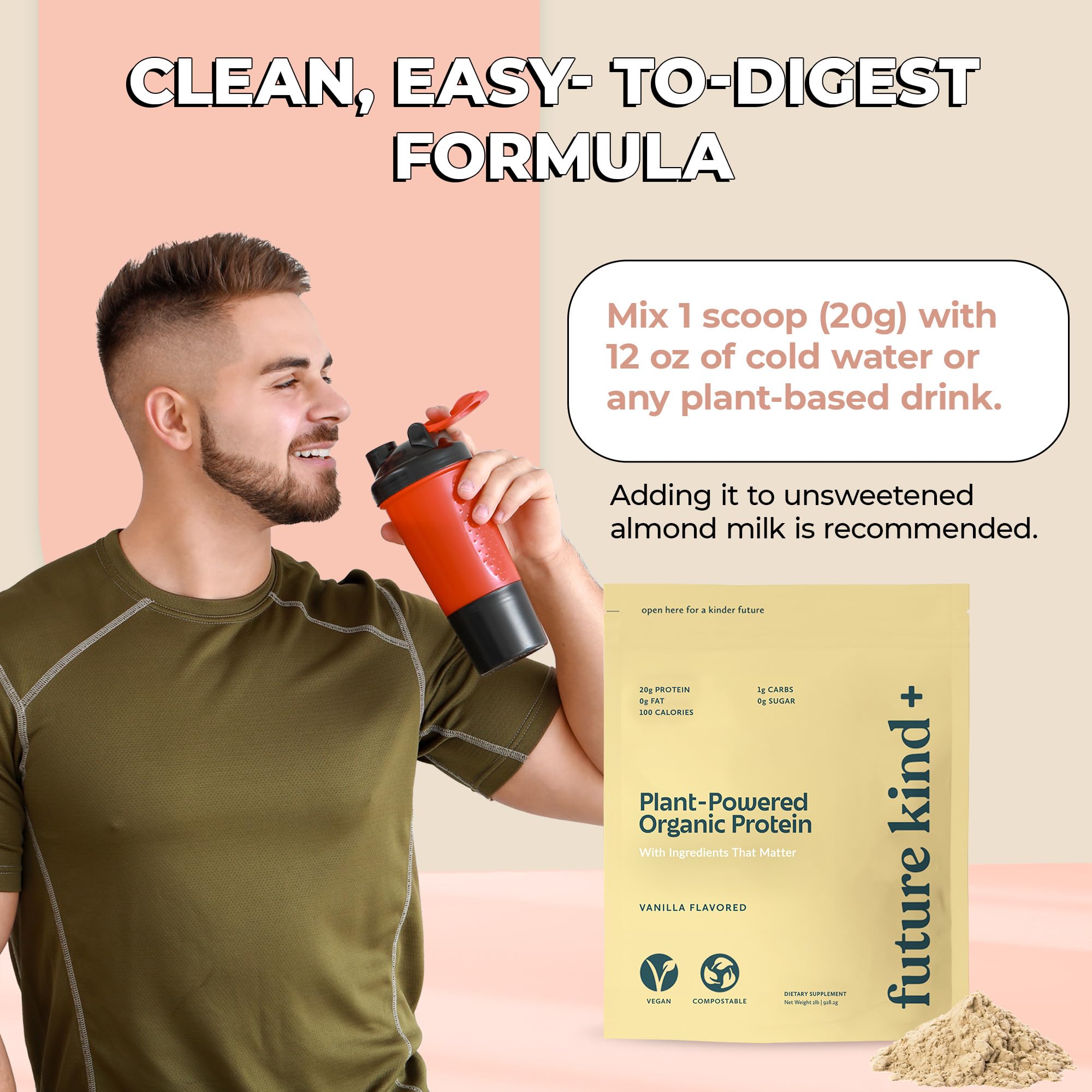 Future Kind Vegan Protein Powder - Vanilla Flavor, Pea Plant Protein for Lean Muscle Growth, Iron & Fiber Enriched, Whey-Free, Sugar-Free, Soy-Free, Non-Dairy (34 Servings) - Perfect for Post-Workout Recovery & Healthy Vegan Lifestyle