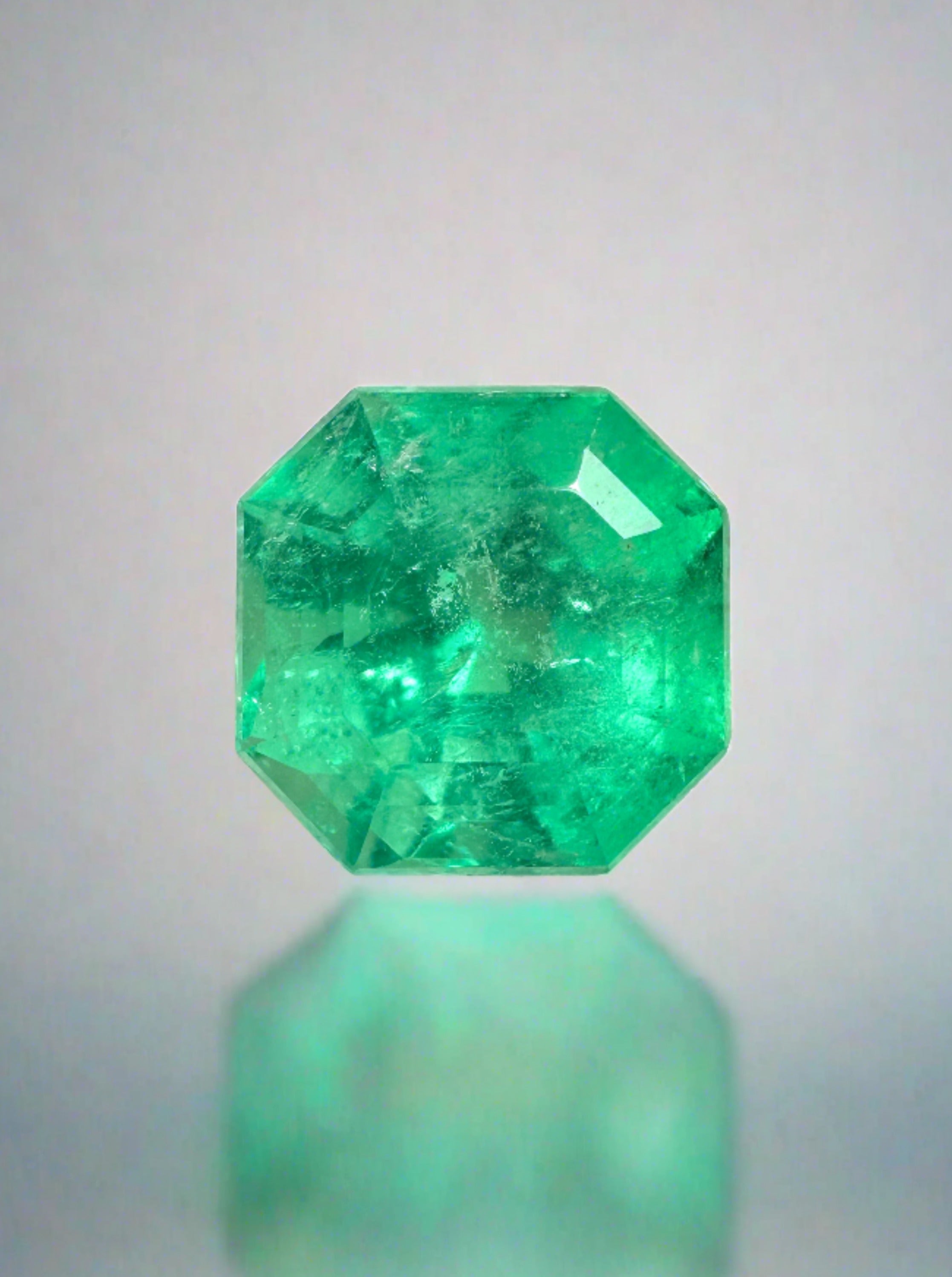 3.68 Carat 9x9mm Natural Colombian Loose Emerald Gemstone - Asscher Cut with Clipped Corners, Vivid Green Color for Jewelry Making, Engagement Rings & Luxury Gifts