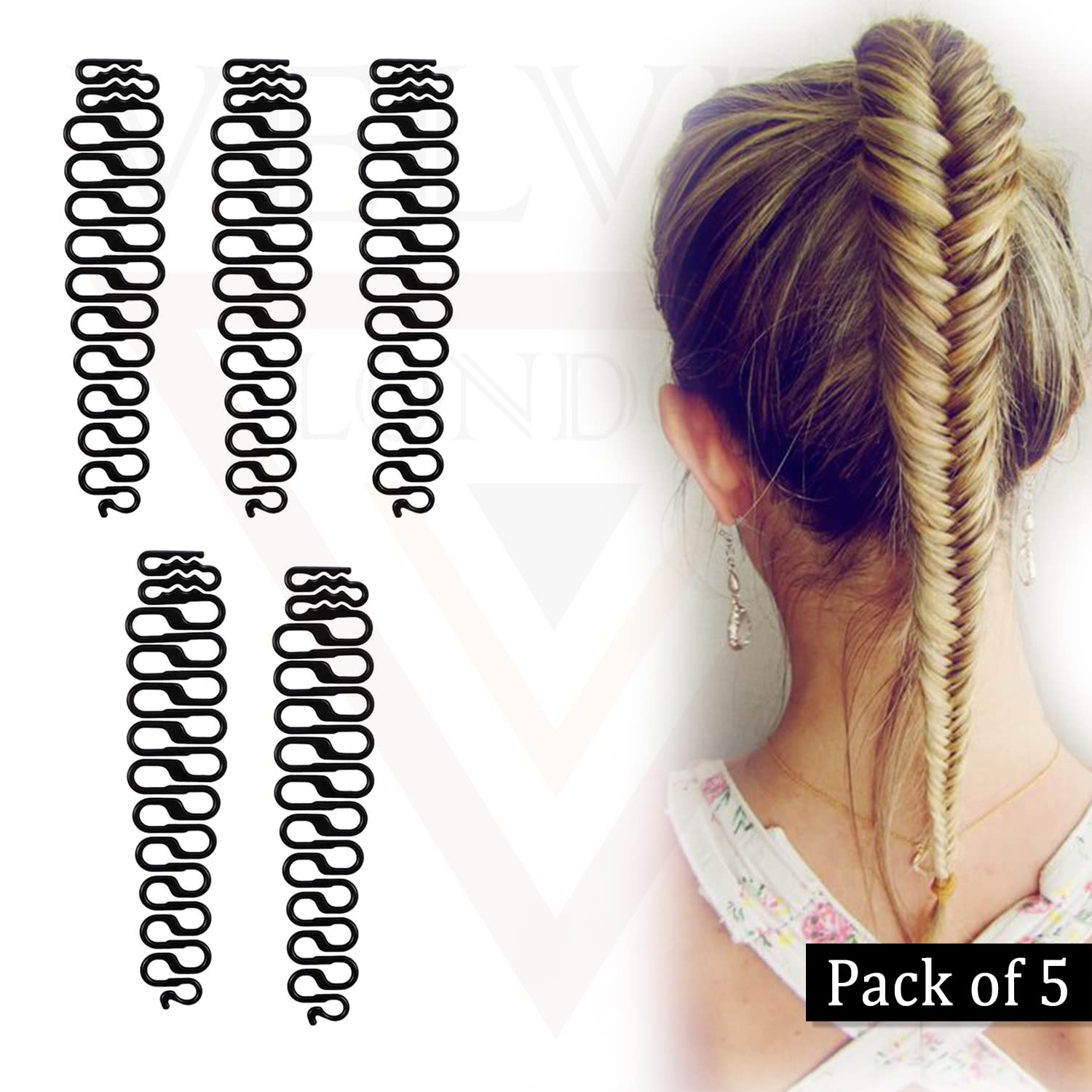 5-Piece French Hair Bun Maker Stick Set - Hair Styling Clips & Braiding Tools for Women & Girls (Black) - Perfect for Updos, Ponytails & Salon-Style Hairdos