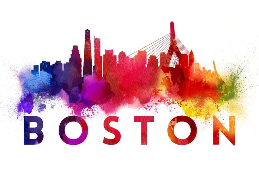 Boston Massachusetts Skyline Abstract Art Print - 24x36 Signed Wall Decor Poster for Living Room, Office & Home Decor - White Background Modern Artwork