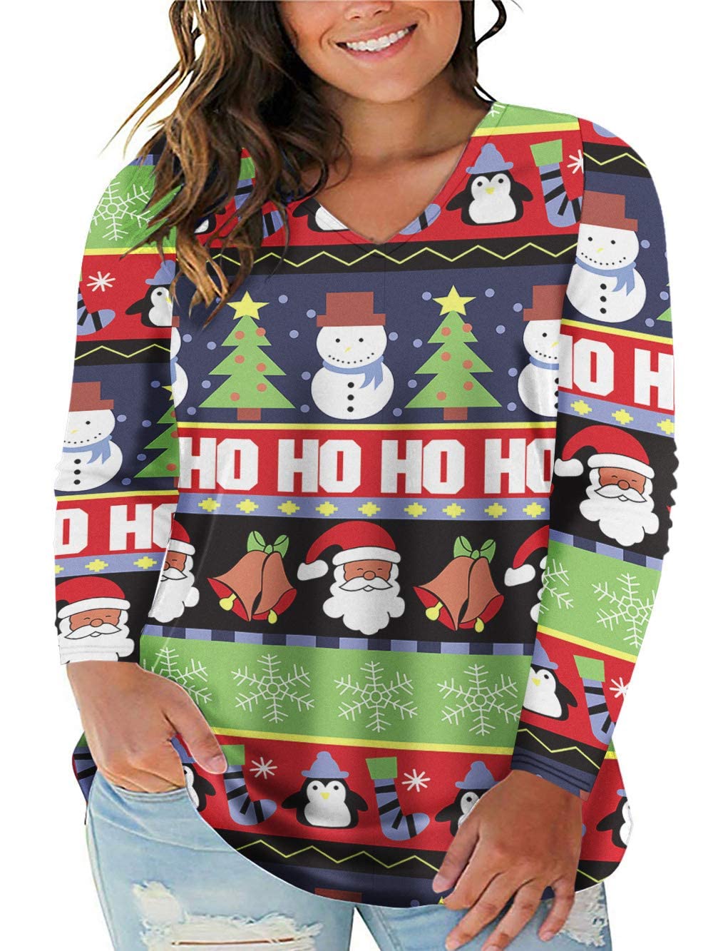 VISLILY Plus Size Christmas Shirts for Women - Holiday Tops Casual Tunics Tee - Festive Holiday Party & Family Gathering Outfits