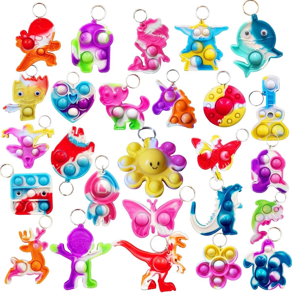 26 Pack Bulk Small Rainbow Pop Keychain - Fun Party Favors for Kids, Classroom Prizes & Student Gifts (Boys & Girls) - Perfect for Birthday Parties, School Events & Goodie Bags