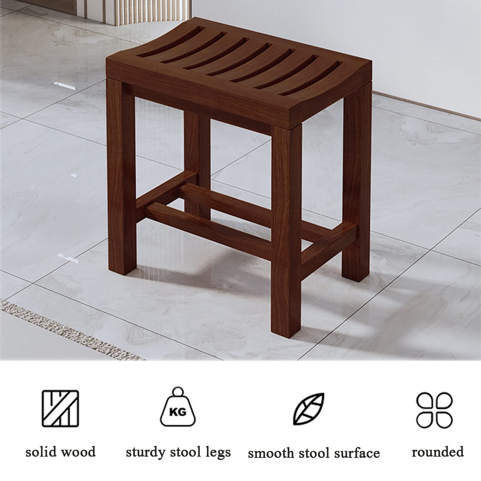 Premium Waterproof Wooden Shower Bench - Non-Slip Bathroom Stool for Adults & Elderly - Solid Wood Shower Seat with Anti-Slip Feet (42x28x48cm) - Ideal for Bathroom, Living Room, Bedroom & Kitchen Use