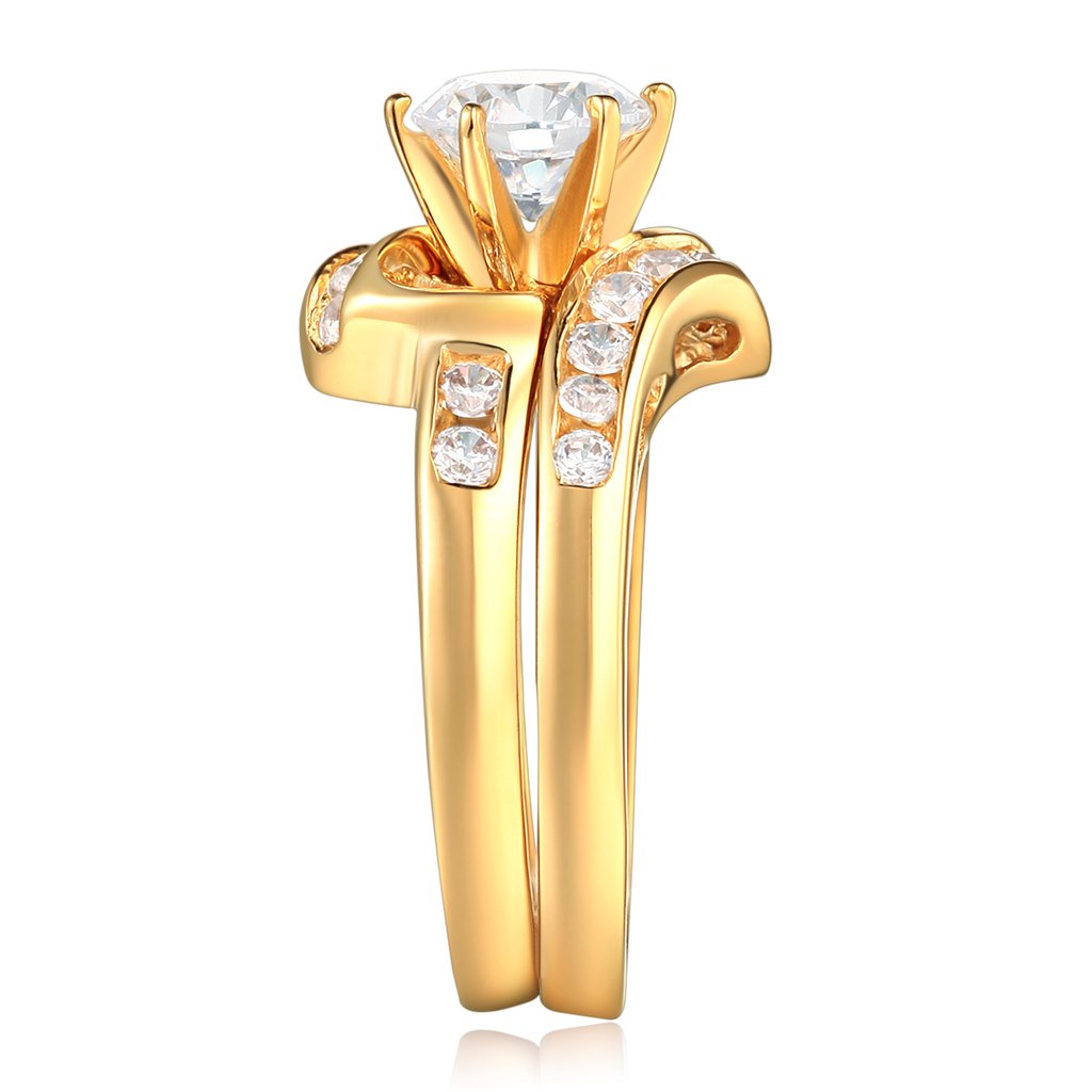 14K Solid Yellow Gold Wedding Engagement Ring and Band 2-Piece Set - Size 7 - Perfect for Proposals, Anniversaries & Bridal Jewelry Gifts