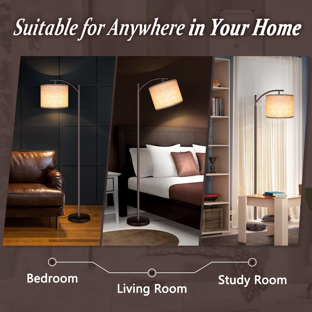 Rottogoon Industrial Floor Lamp - 9W LED Standing Lamp with Beige Lampshade, Oil-Rubbed Bronze Finish for Living Room, Bedroom, Office - Perfect for Reading, Working & Modern Home Decor