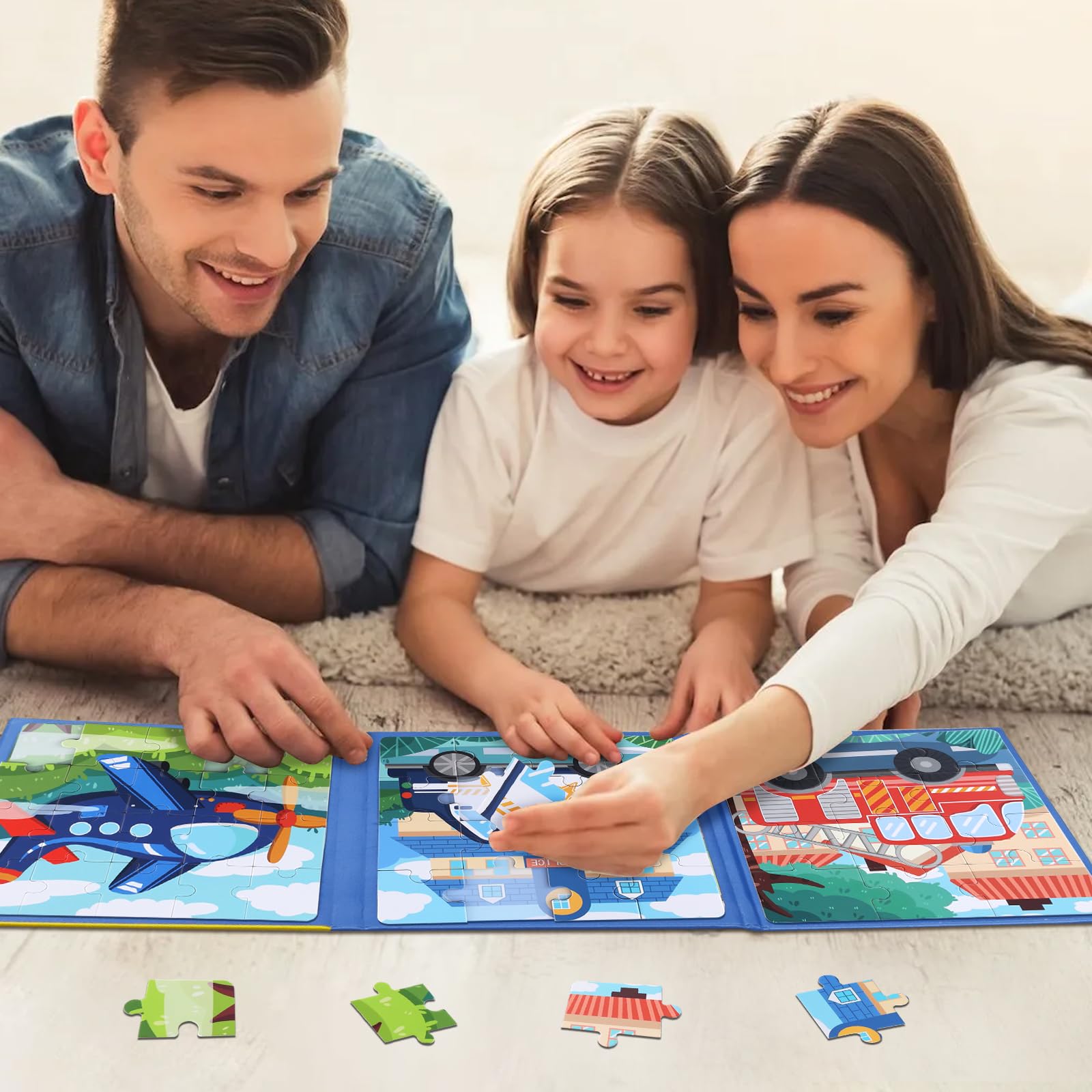 Magnetic Puzzles for Toddlers Ages 3-5 | 3-in-1 Vehicle Jigsaw Puzzle Book with Magnets | Travel & Road Trip Educational Toys for Boys & Girls 4-8 | Perfect for Car Rides, Airplane Travel & Quiet Playtime (12-16-20 Vehicle Set)