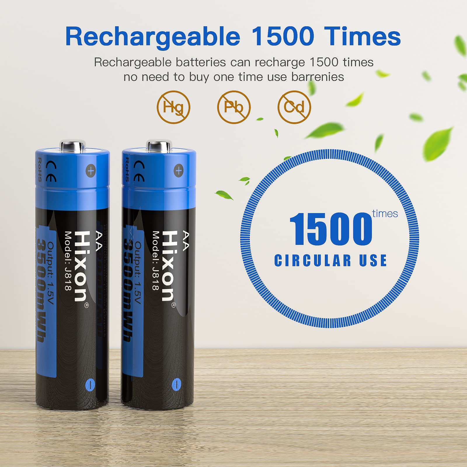 Hixon 3500mWh High-Capacity AA Rechargeable Lithium Batteries with Charger - 4 Pack 1.5V Constant Output for Digital Cameras, Game Controllers & Smart Home Devices