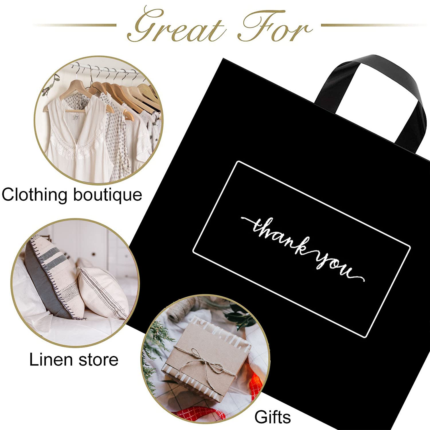 50Pcs 12x15In Extra Thick 3.15Mil Reusable Plastic Shopping Bags with Soft Loop Handle - Retail Merchandise Bags for Boutique, Clothing Stores, Party Favors & Gift Bags | Perfect for Retail Packaging, Event Giveaways & Eco-Friendly Shopping