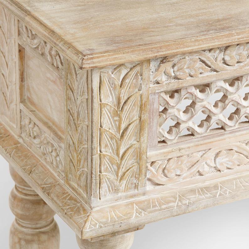 Hand Carved Wooden Console Table - Traditional Indian Design Entryway Table for Hallway, Living Room & Foyer Decor