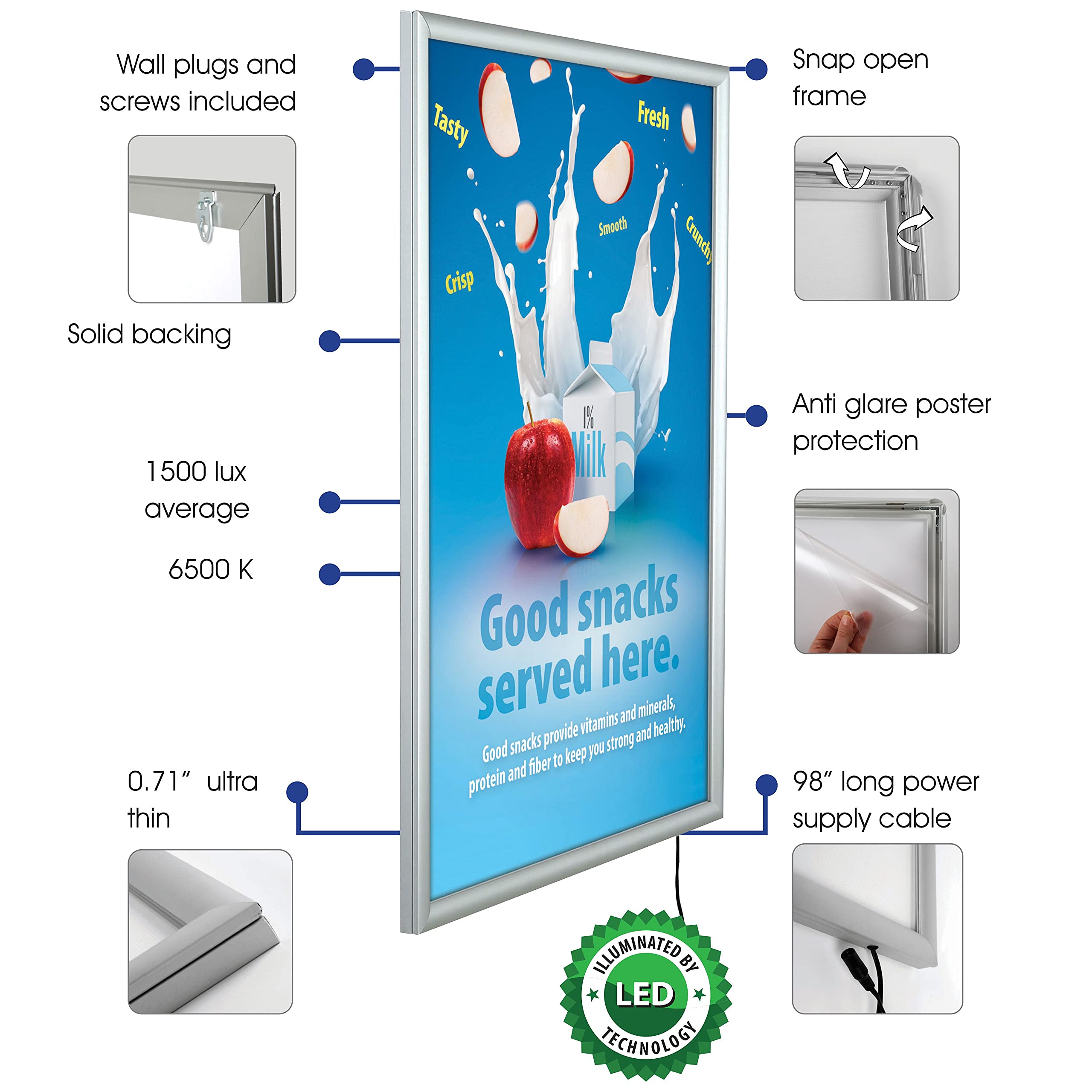 24x36 Inch Silver LED Light Box Poster Frame - 1