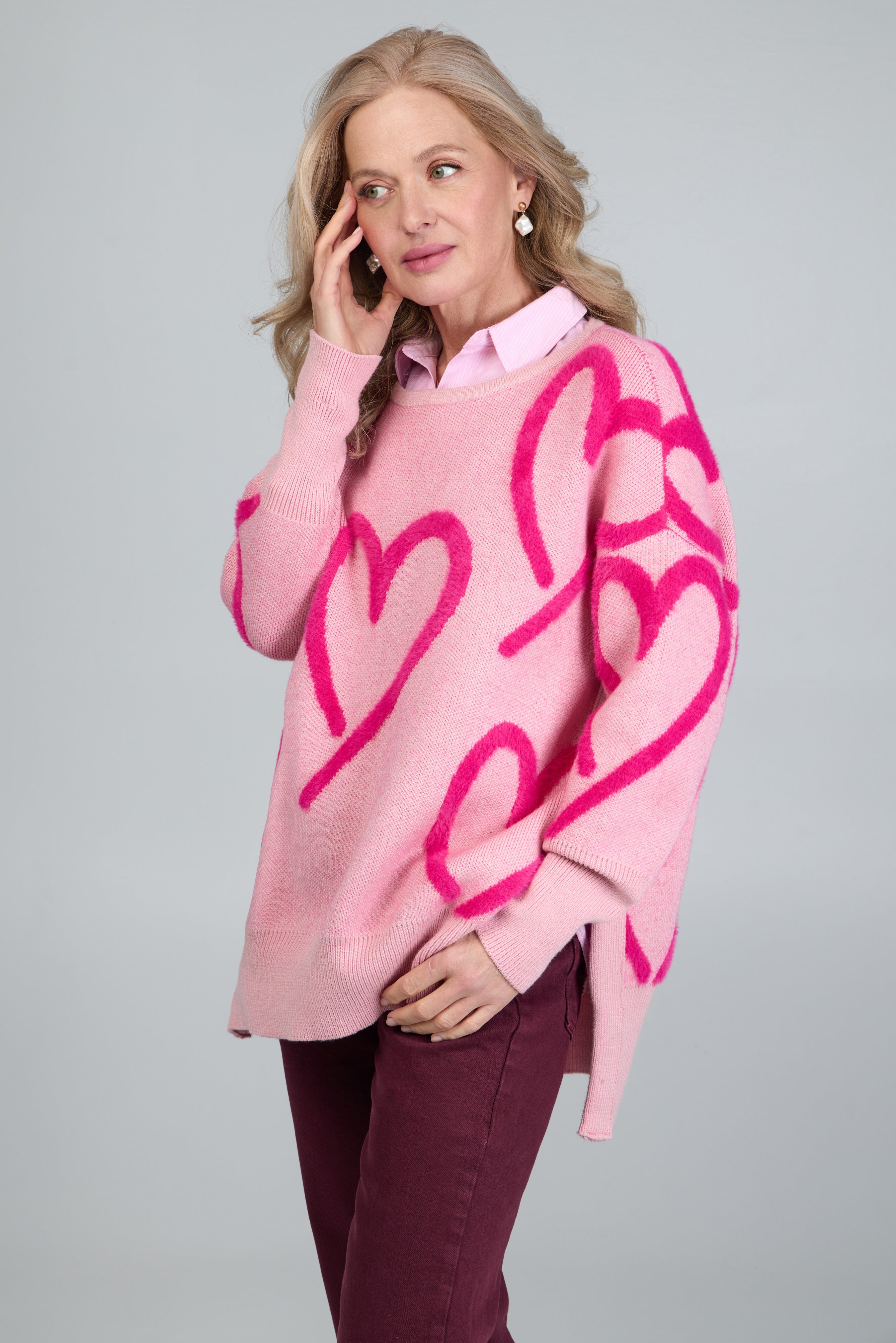 Whimsical Heart Pullover Sweater - Cozy Knit Top for Women | Perfect for Valentine's Day, Date Nights & Casual Outfits