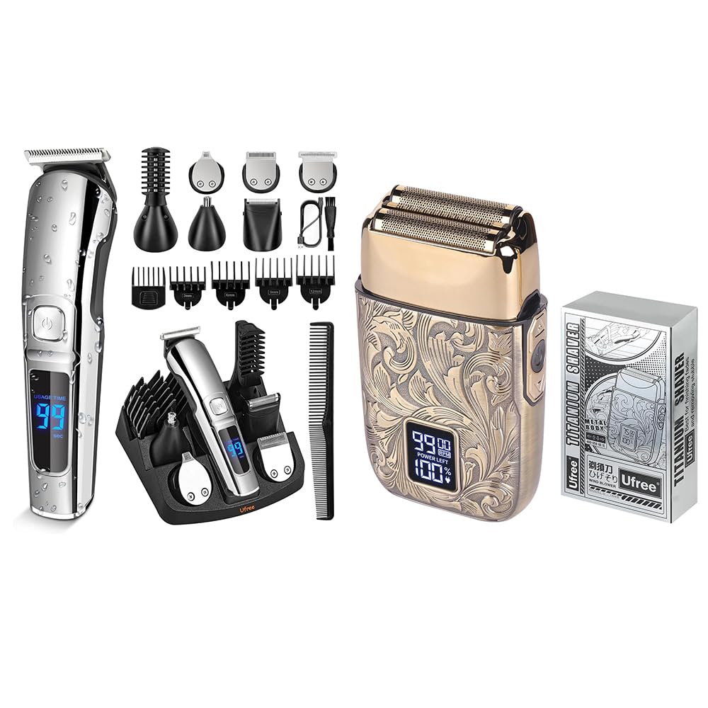 Ufree Professional Cordless Beard Trimmer for Men - Electric Razor & Nose Hair Trimmer Kit with Precision Hair Clippers - Perfect Grooming Gift Set for Men - Ideal for Home, Travel and Daily Shaving Routine