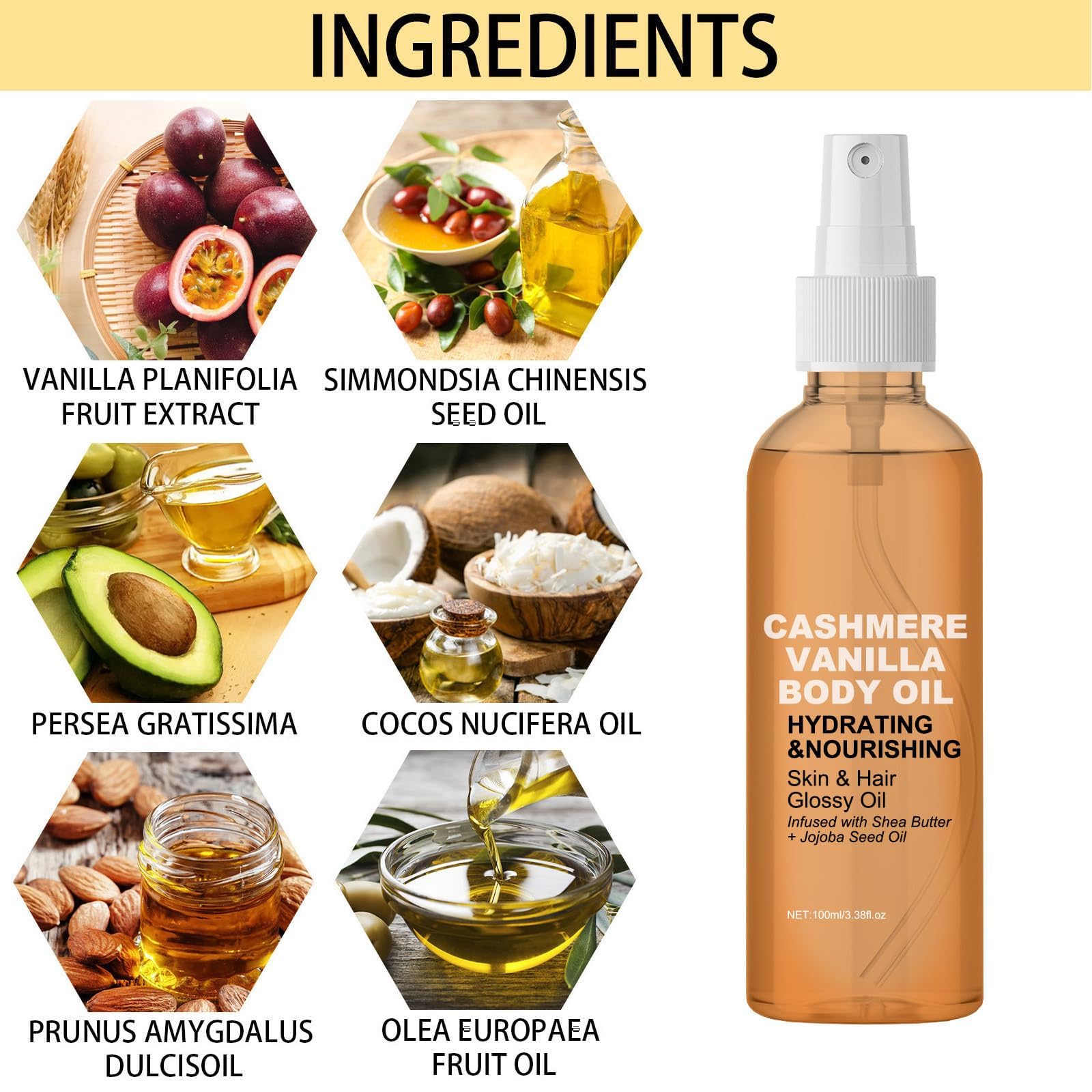 Vanilla Cashmere Body Oil for Dry Skin - Moisturizing & Hydrating Body Lotion with Natural Ingredients - All Skin Types - 2 Pack - Perfect for Massage, Aromatherapy & Daily Skincare Routine