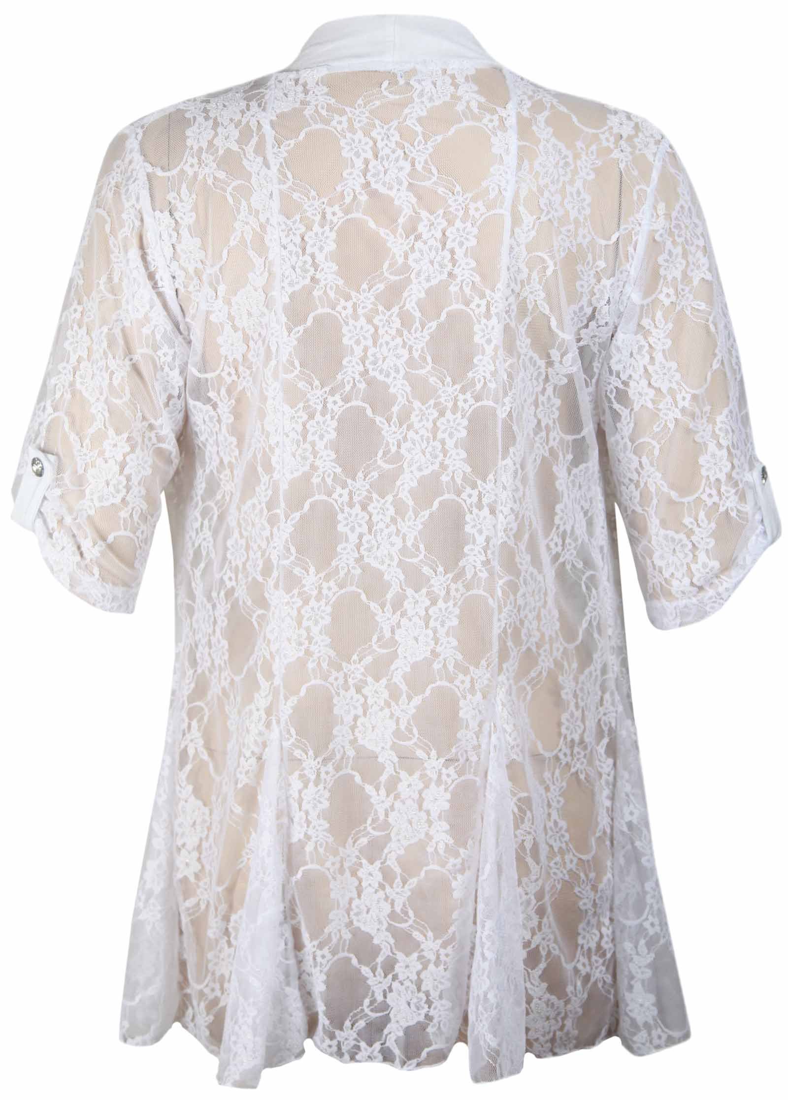 Plus Size Floral Lace Cardigan for Women - Elegant Waterfall Open Front Sweater in White (Size 16) | Perfect for Spring Outfits, Office Wear & Casual Chic Looks
