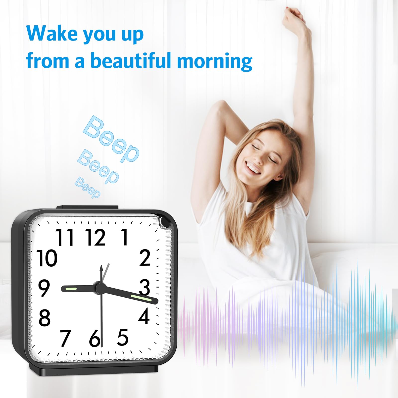 Brifit Silent Alarm Clock - Battery Powered Non-Ticking Bedside Clock with Luminous Hands, Large Display & Snooze Function - Perfect for Heavy Sleepers, Travel, Bedroom & Office Use - Easy to Read Black Clock with Night Light
