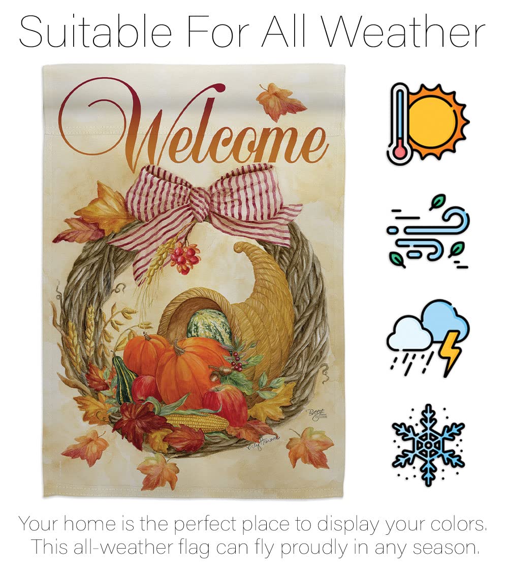 Fall Harvest Cornucopia Wreath - Autumn Vertical Garden Flag for Home Decor