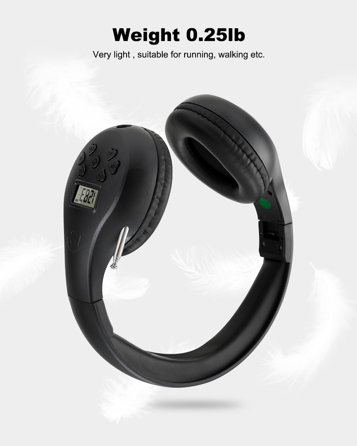 Portable FM Radio Headphones with Strong Reception, Wireless Walkman Headset for Walking, Jogging, Gym - Powered by 2 AA Batteries (Not Included) - Black - Perfect for Outdoor Activities, Commuting & Travel