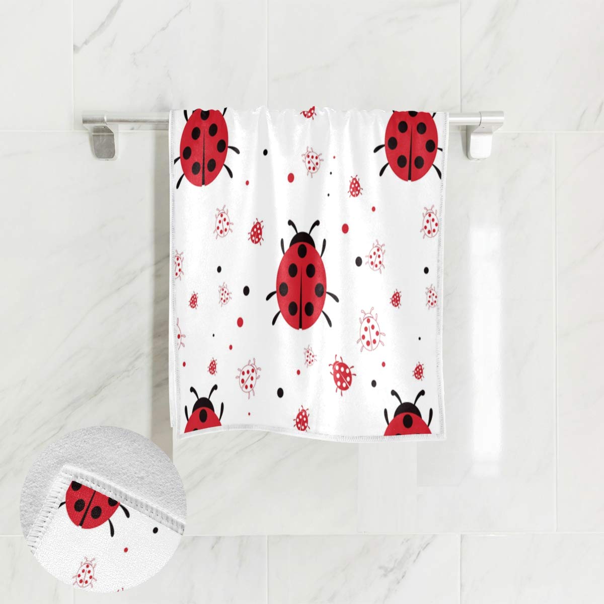 ALAZA Ladybugs Hand Towel Set - 100% Cotton Absorbent Gym Yoga Face Towels for Bathroom, Kitchen, Hotel & Home Decor - 15x30 Inch Multipurpose Towels - Perfect for Workout, Spa, Travel & Daily Use