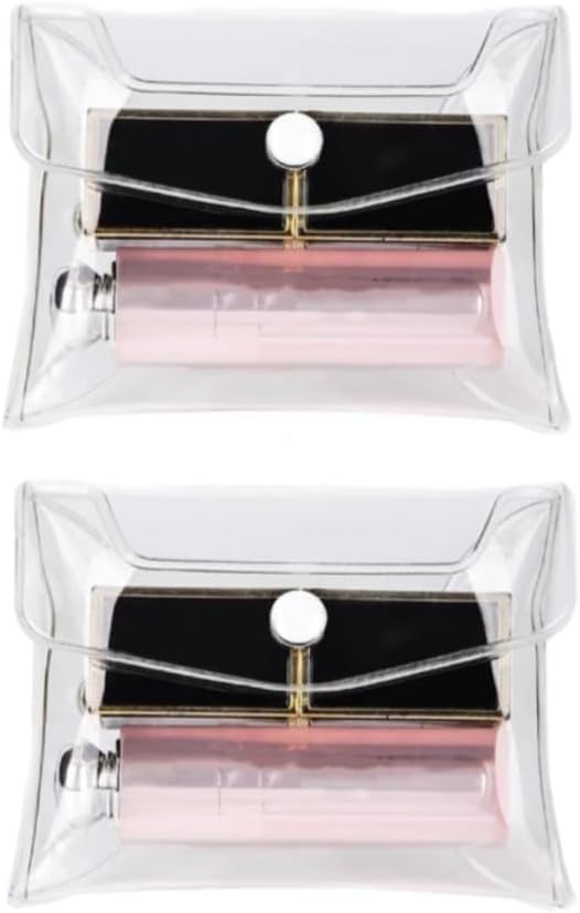 2Pcs Clear Mini PVC Makeup Bags - Small Waterproof Cosmetic Organizer Pouches with Snap Closure - Travel Toiletry Bags for Vacation, Bathroom Storage & Daily Essentials Organization (Small Size)